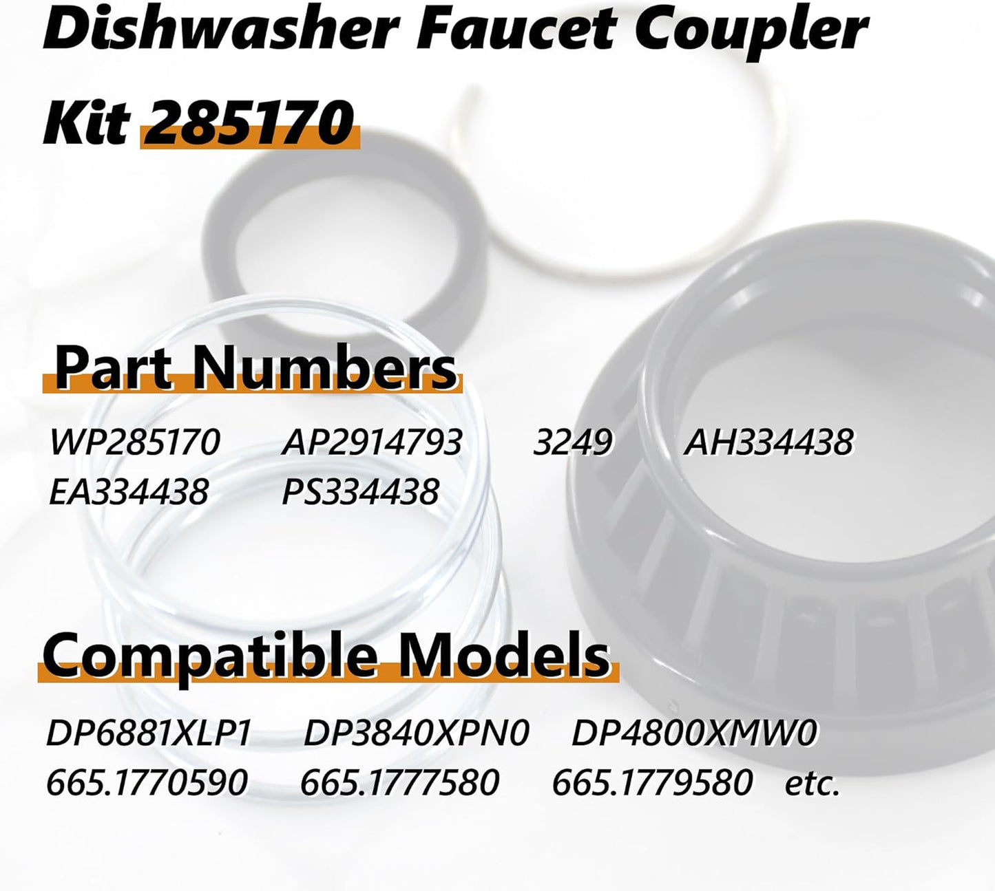 WP285170 Dishwasher Faucet Adapter 285170 Collar Kit Fit Replacement for Whirlpool Replace 3249 AH334438 PS334438