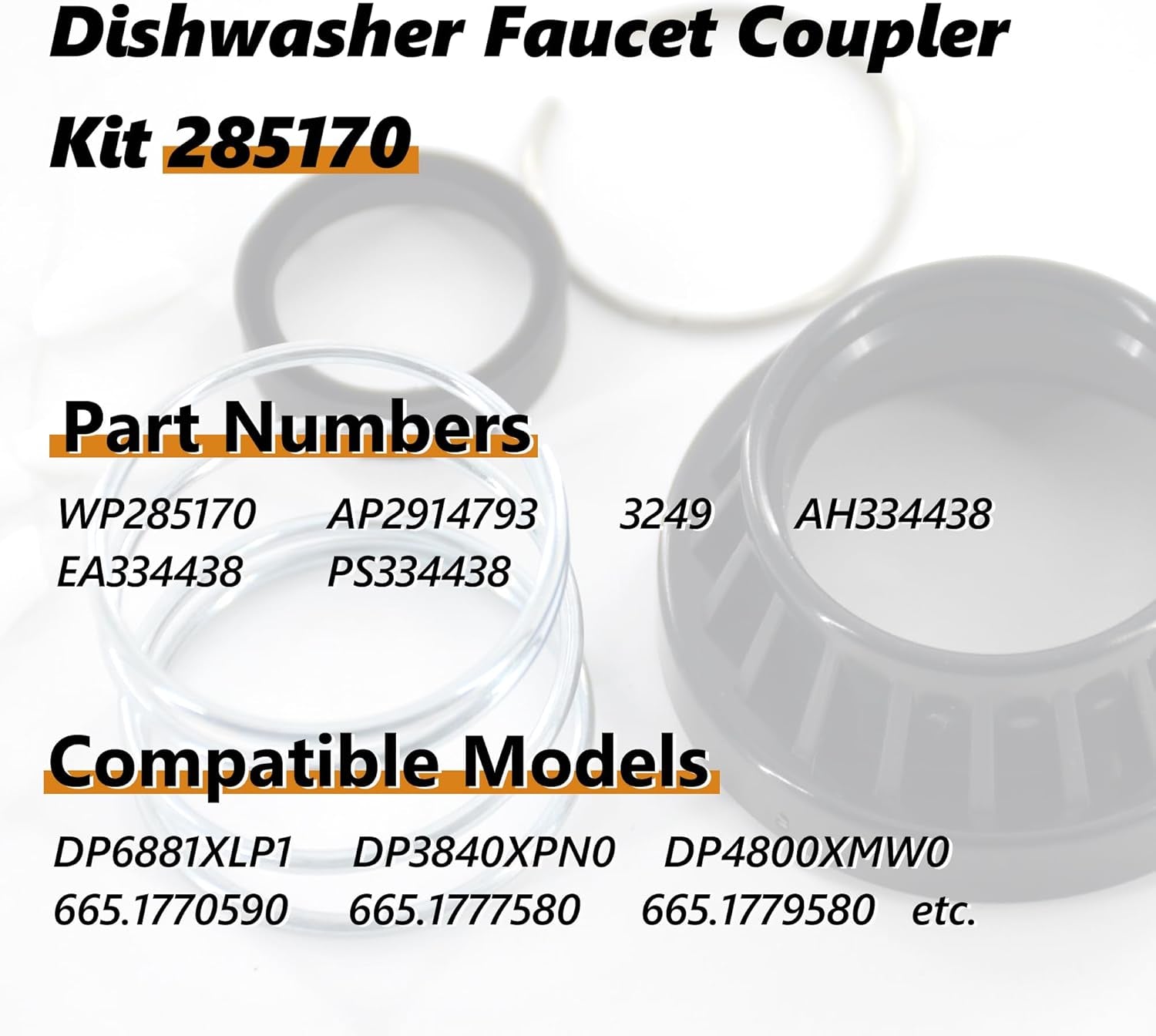 WP285170 Dishwasher Faucet Adapter 285170 Collar Kit Fit Replacement for Whirlpool Replace 3249 AH334438 PS334438