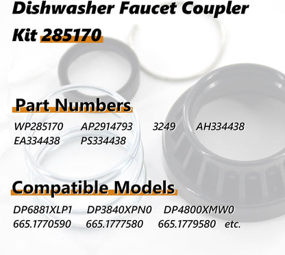 WP285170 Dishwasher Faucet Adapter 285170 Collar Kit Fit Replacement for Whirlpool Replace 3249 AH334438 PS334438