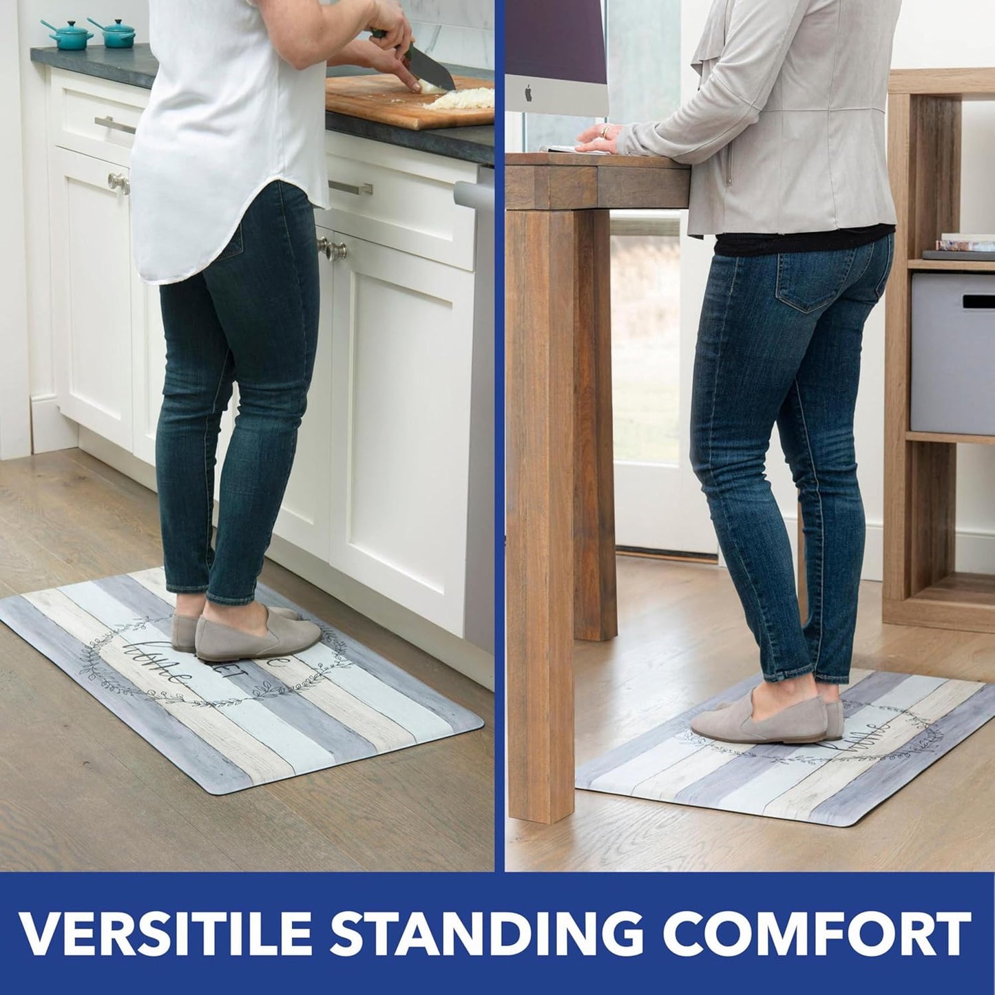 Home Dynamix Cozy Living Home Sweet Home Modern Farmhouse Runner Anti-Fatigue Kitchen Mat, Non-Slip Floor Mat, Padded Standing Desk Mat, Grey/Beige, 17.5"X30"