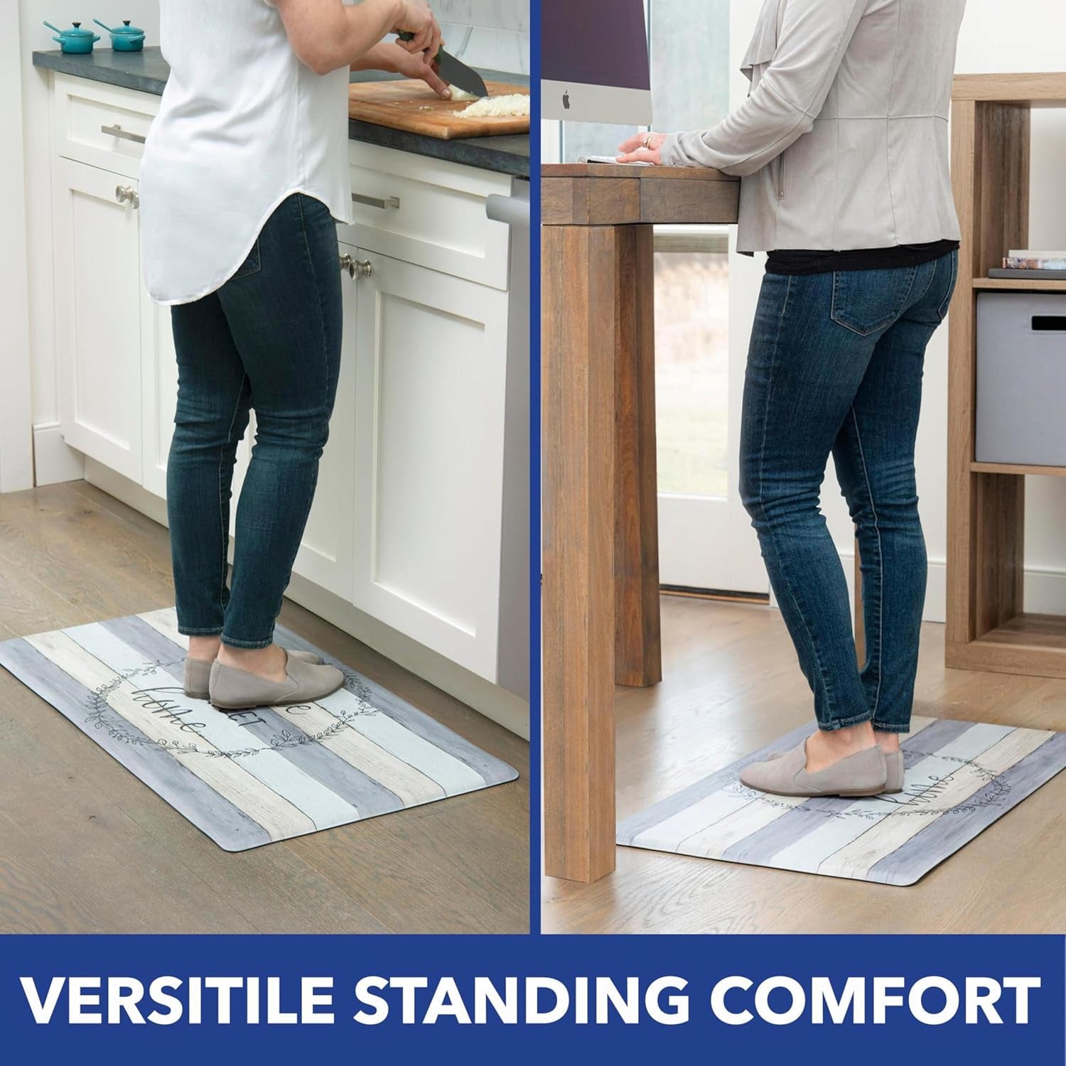 Home Dynamix Cozy Living Home Sweet Home Modern Farmhouse Runner Anti-Fatigue Kitchen Mat, Non-Slip Floor Mat, Padded Standing Desk Mat, Grey/Beige, 17.5"X30"