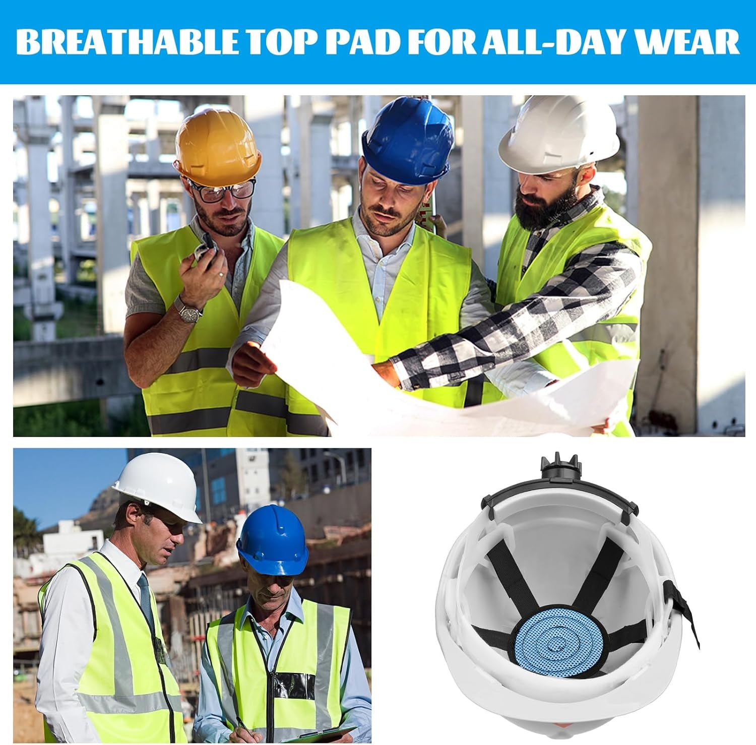 Hard Hat Top Pad, Washable Cooling Hard Hat Inserts/Liner/Cushions Replacement for Helmets, Hardhat Suspension Accessories (Blue, 6 Pack)