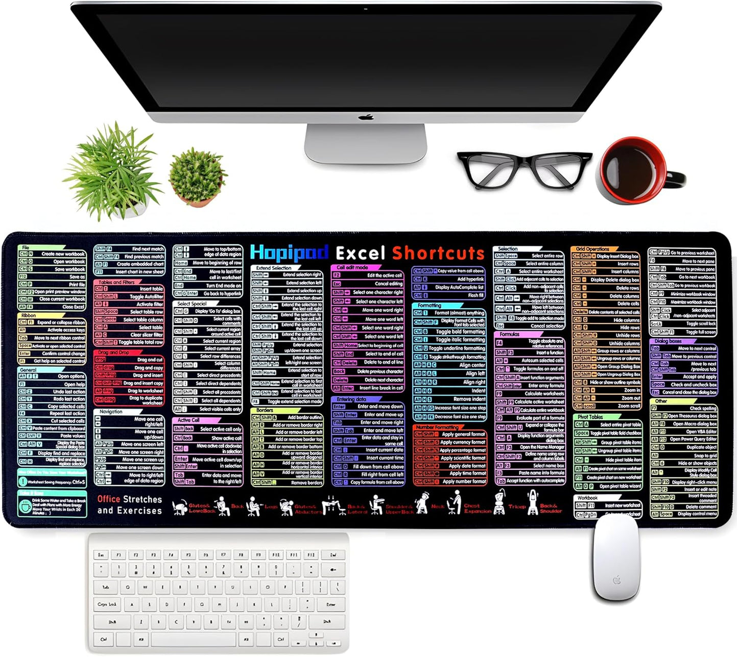 Excel Cheat Sheet Desk Pad (2026 Pro) — 231+ Shortcuts Mouse Pad for Keyboard and Mouse, XXL Waterproof Non-Slip Desk Mat for Office, Home, Gaming, Data Analysis, 31.5 X 11.8 In