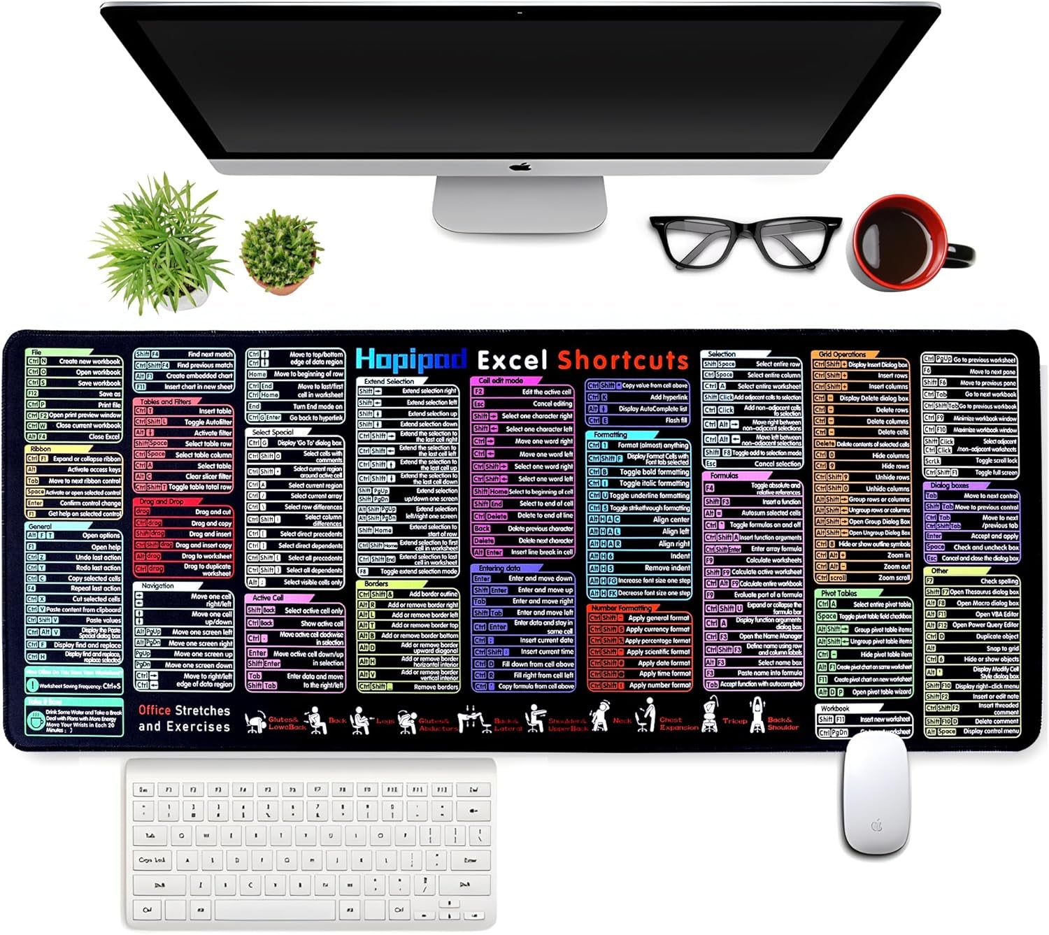 Excel Cheat Sheet Desk Pad (2026 Pro) — 231+ Shortcuts Mouse Pad for Keyboard and Mouse, XXL Waterproof Non-Slip Desk Mat for Office, Home, Gaming, Data Analysis, 31.5 X 11.8 In