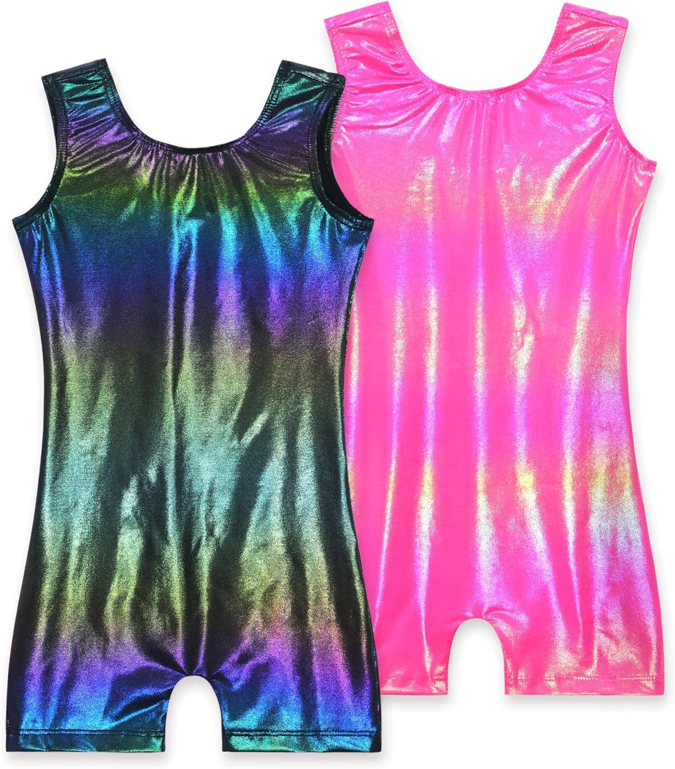 2 Pack Leotard for Girls Gymnastics Sparkly Tumbling Unitards with Shorts Sleeveless One Piece Biketards