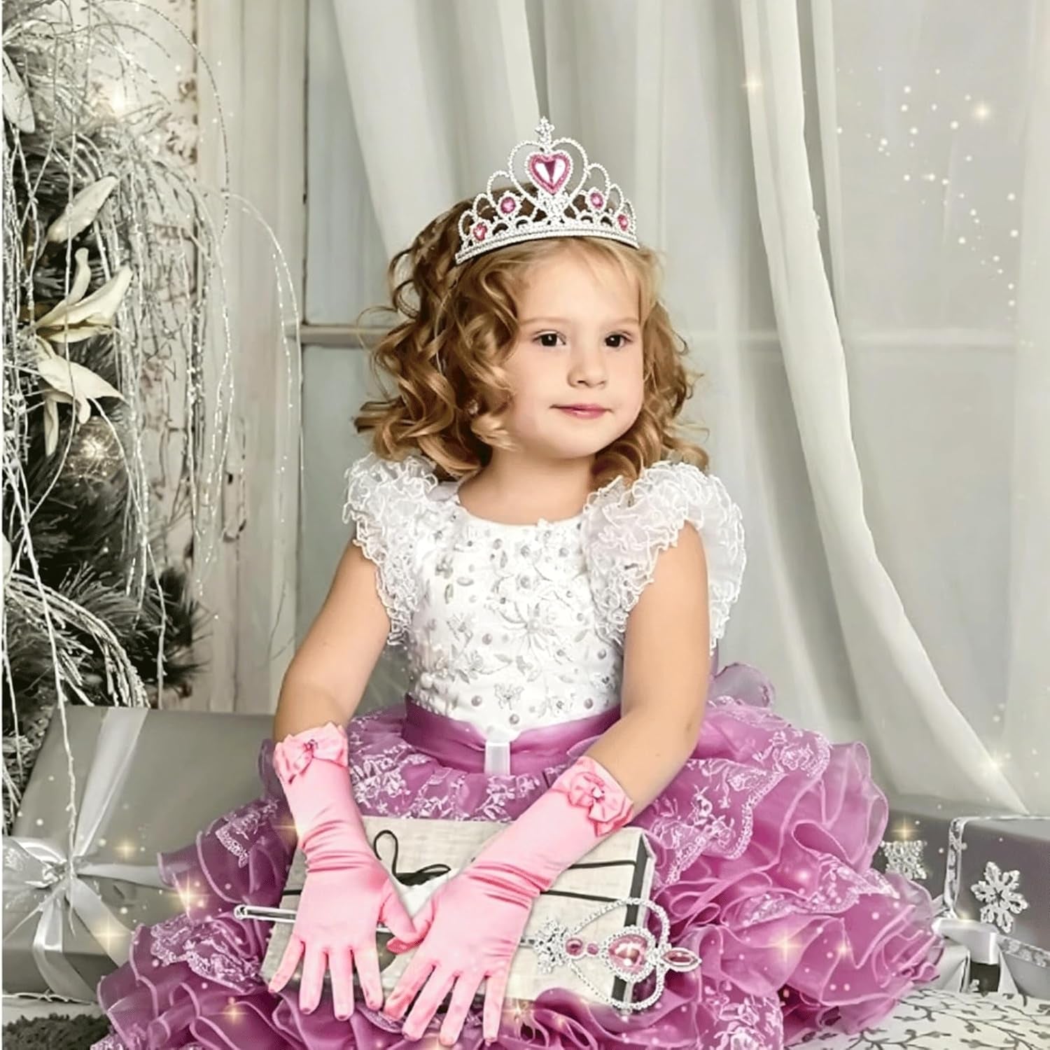 Orgrimmar Princess Dress up Accessories, Princess Crown Wand Gloves Necklaces Earrings for Girls, Presents for Kids Children
