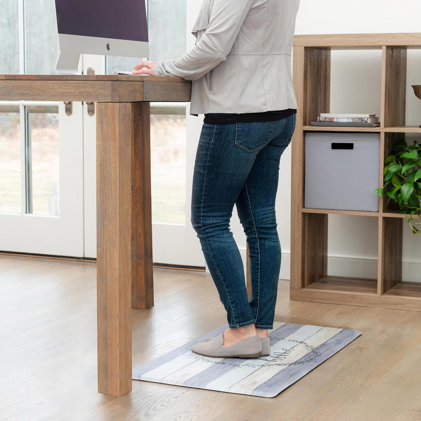 Home Dynamix Cozy Living Home Sweet Home Modern Farmhouse Runner Anti-Fatigue Kitchen Mat, Non-Slip Floor Mat, Padded Standing Desk Mat, Grey/Beige, 17.5"X30"