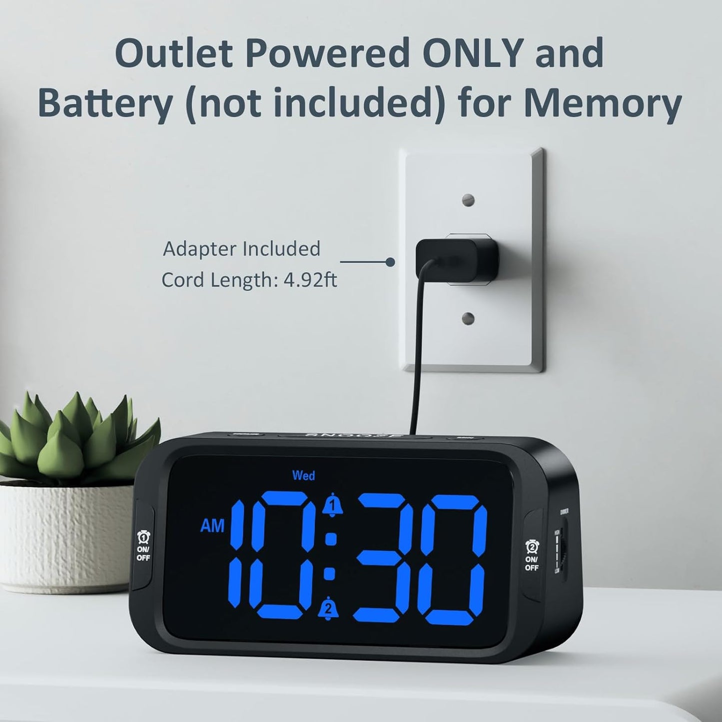 Odokee Digital Dual Alarm Clock for Bedroom, Easy to Set, 0-100% Dimmer, USB Charger, 5 Sounds Adjustable Volume, Weekday/Weekend Mode, Snooze, 12/24Hr, Battery Backup, Compact for Bedside(Blue)