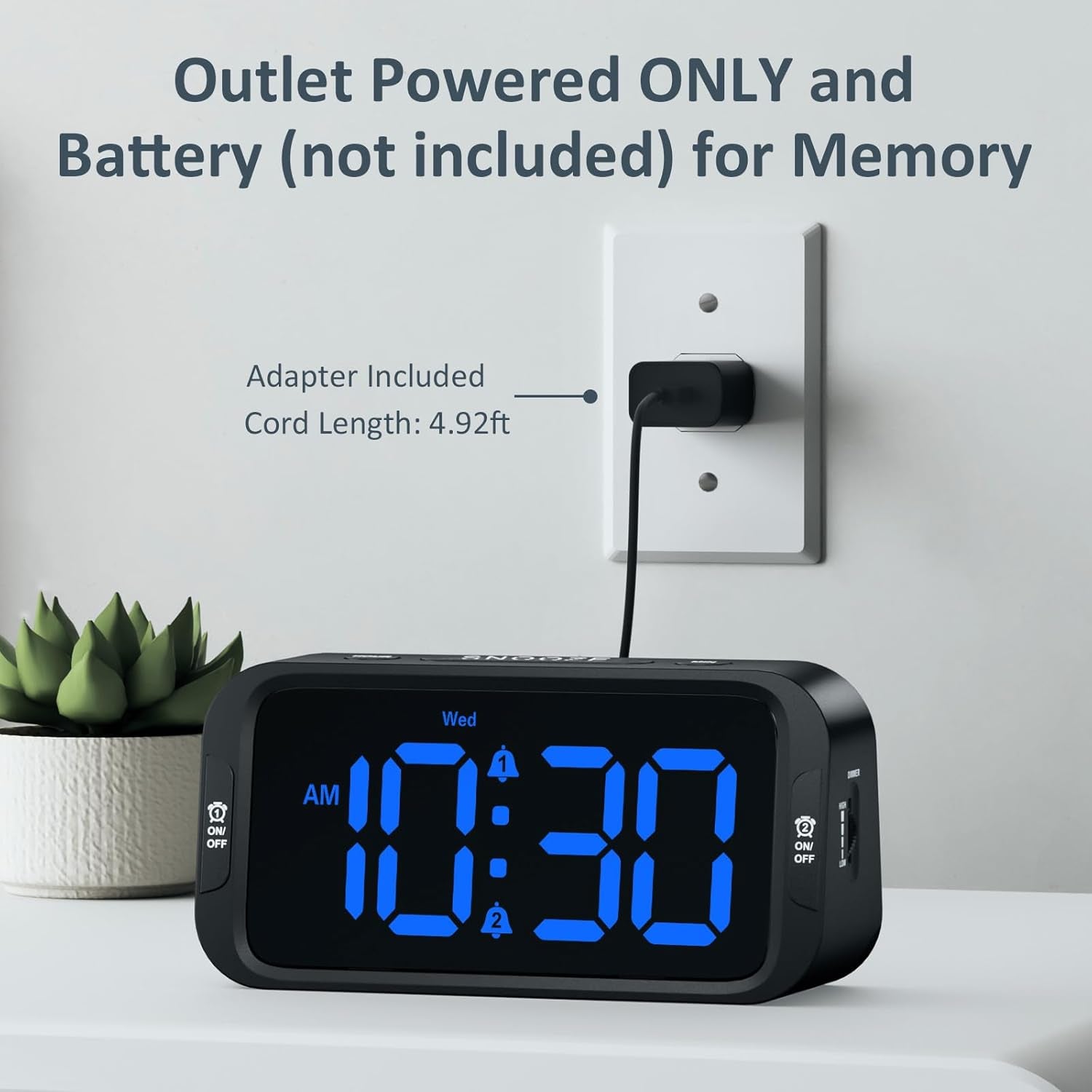 Odokee Digital Dual Alarm Clock for Bedroom, Easy to Set, 0-100% Dimmer, USB Charger, 5 Sounds Adjustable Volume, Weekday/Weekend Mode, Snooze, 12/24Hr, Battery Backup, Compact for Bedside(Blue)