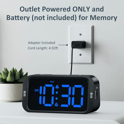 Odokee Digital Dual Alarm Clock for Bedroom, Easy to Set, 0-100% Dimmer, USB Charger, 5 Sounds Adjustable Volume, Weekday/Weekend Mode, Snooze, 12/24Hr, Battery Backup, Compact for Bedside(Blue)