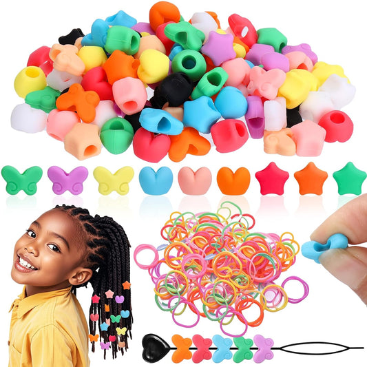 AIERSA 90Pcs Silicone Hair Beads for Kids Girls Braids, Soft Colorful Pony Beads Bulk for Kids Girls Women Hair Accessories for Braids
