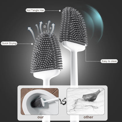 Sellemer Toilet Brush and Holder Set - Flexible Toilet Bowl Brush Head with Silicone Bristles, Compact Size for Storage and Organization, Ventilation Slots Base (1 Pack, Pearl White)