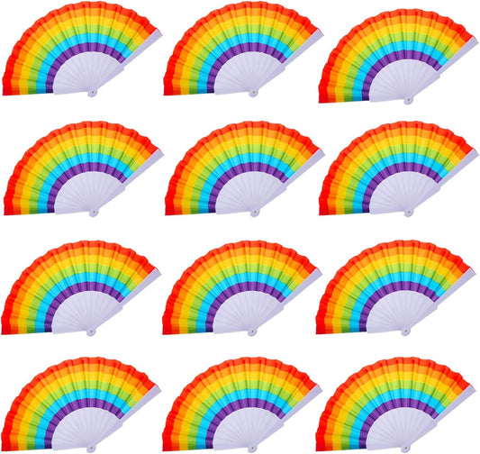 Hananona 12 Pcs Rainbow Folding Fans Colorful Hand Held Fan, Rainbow Party Decoration, LGBT Pride Month Fans Hand Folding Fans for Women/Men (Rainbow, 12)