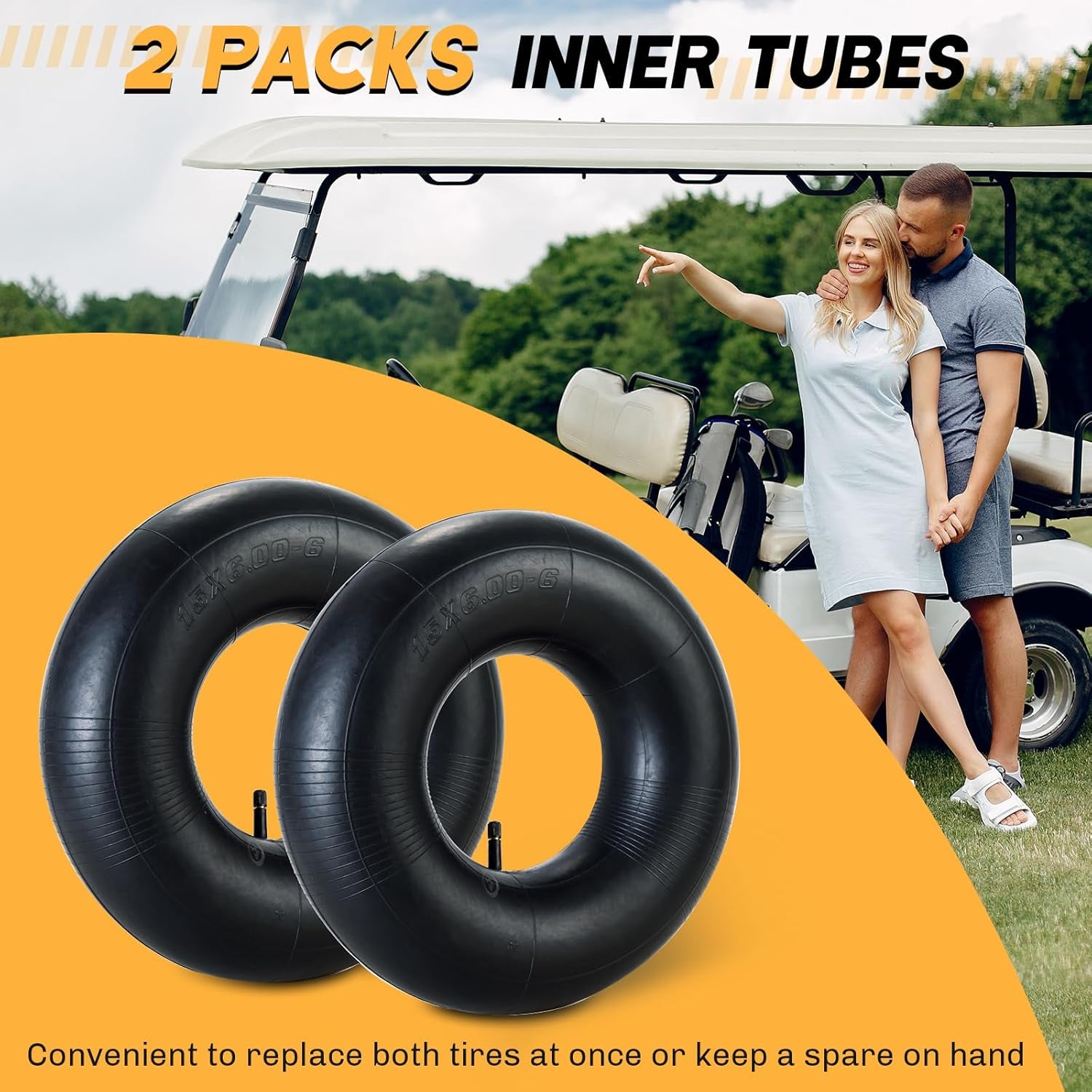2 Pack 15X6.00-6 Inner Tube | Durable Replacement Tire Tubes with TR-13 Valve Stem for Lawn Mowers, Go Karts, Atvs, Yard Tractors, Wheelbarrows, Golf Carts