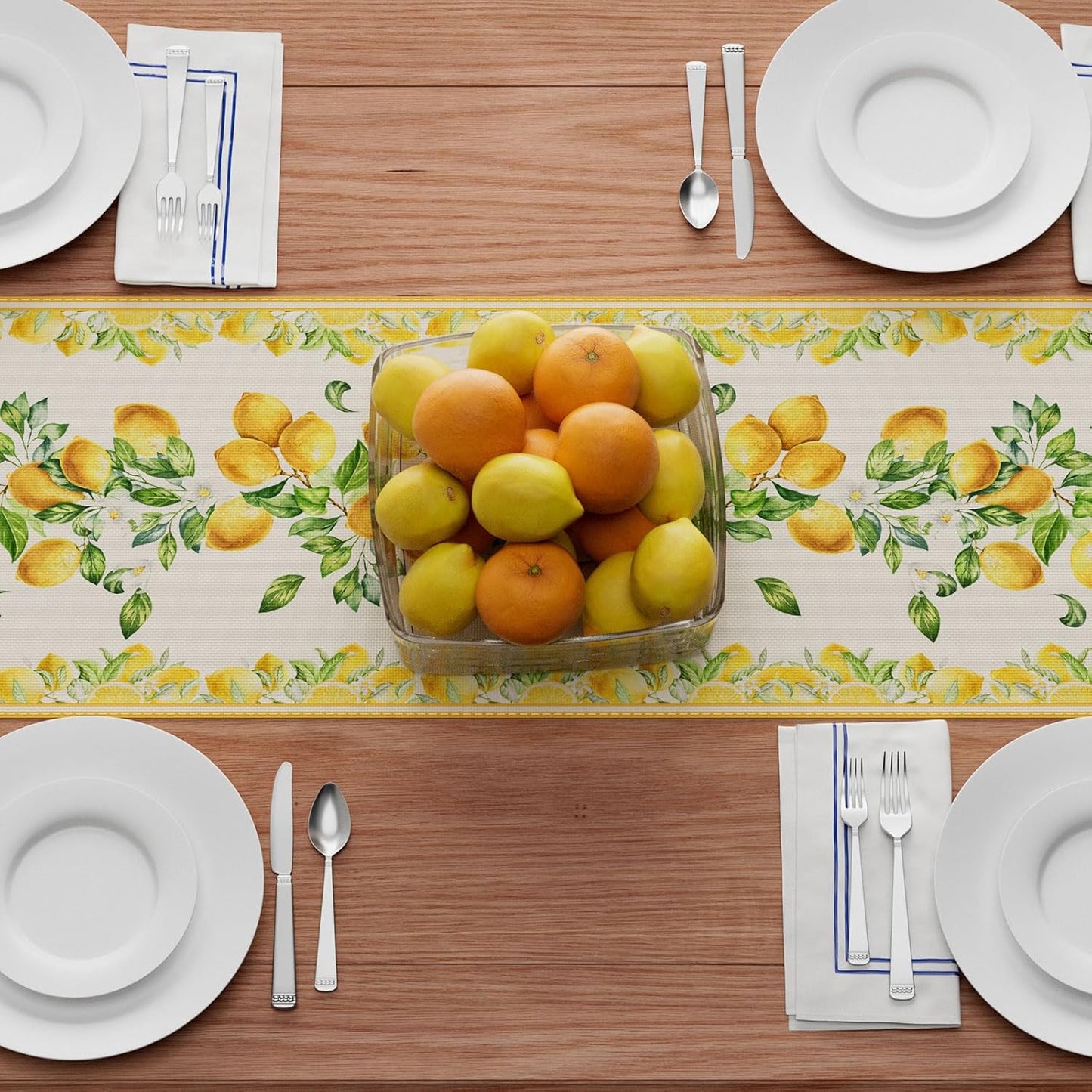 XCHI Yellow Lemon Flowers Leaves Summer Table Runner Decoration for Home Kitchen Holiday Party Farmhouse 13X90 Inch