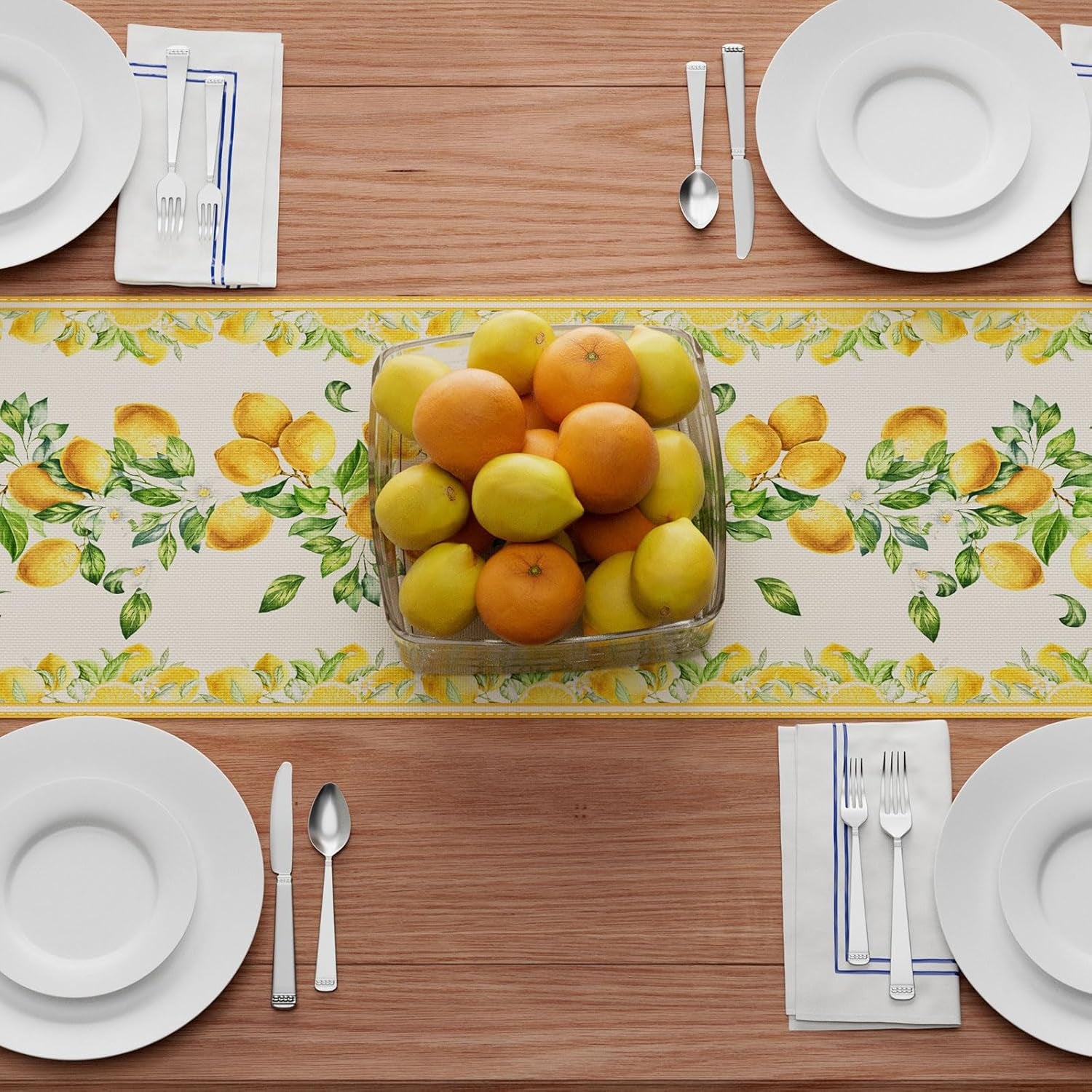 XCHI Yellow Lemon Flowers Leaves Summer Table Runner Decoration for Home Kitchen Holiday Party Farmhouse 13X90 Inch