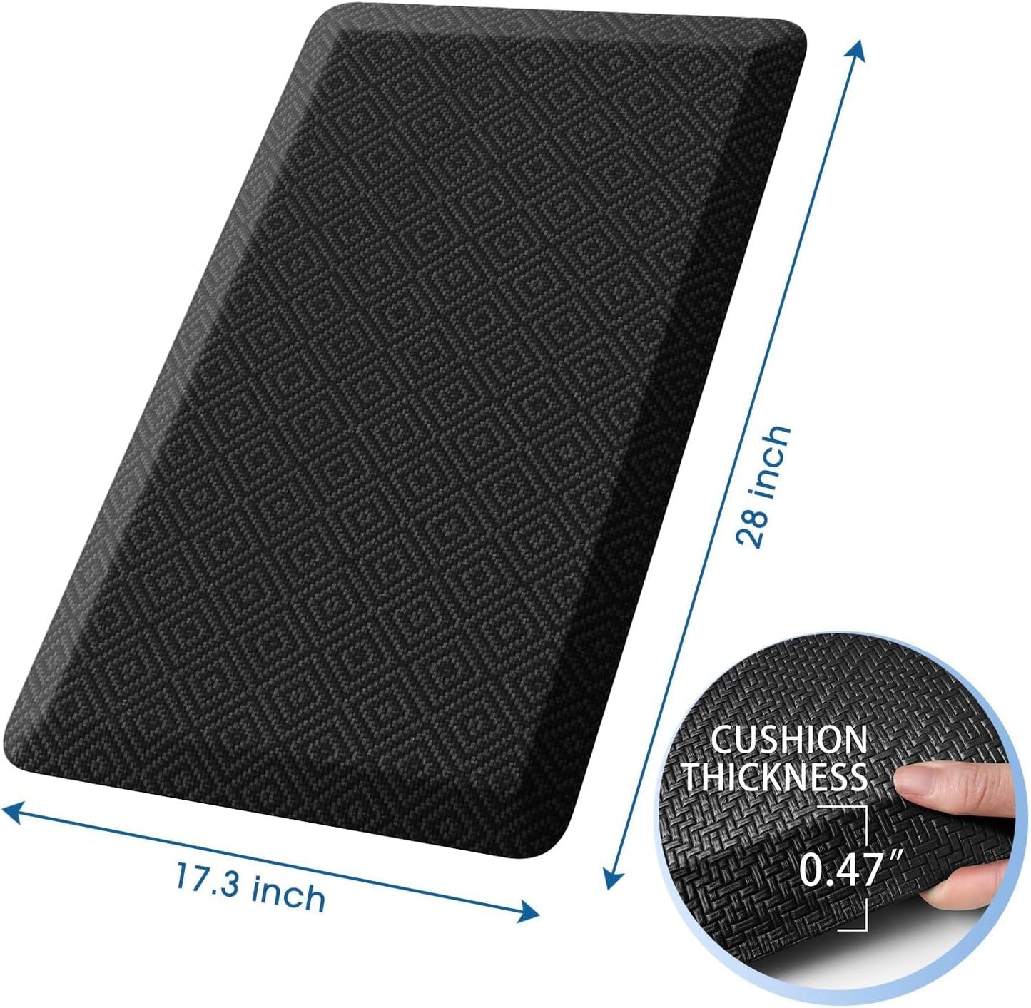 Mattitude Kitchen Mat Cushioned Anti-Fatigue Floor Mat Water Resistant Non-Slip Mats and Rugs Standing and Comfort Desk Mats for House Sink Office Laundry (Black, 17.3"X28")