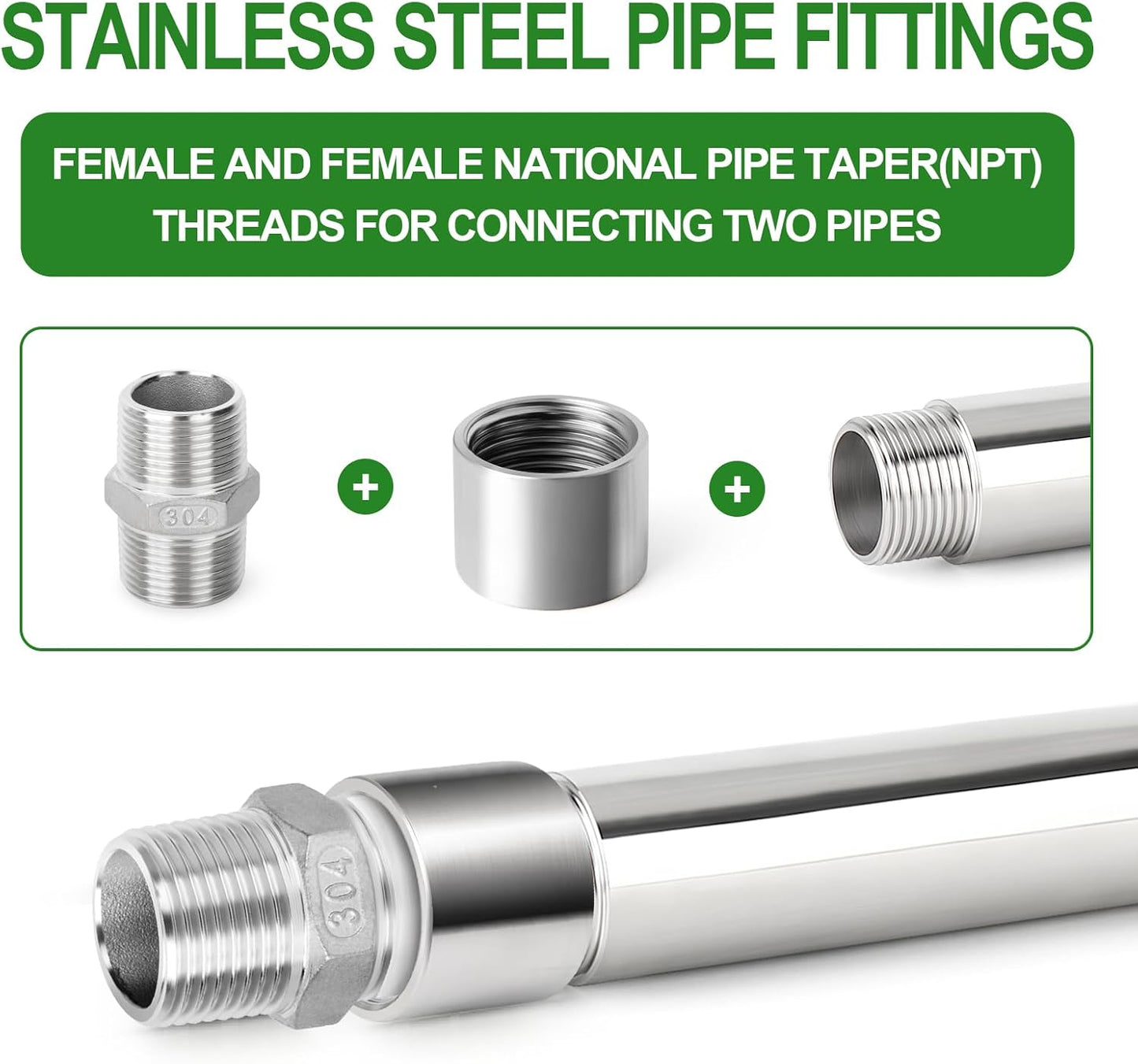 TAISHER 2PCS 304 Stainless Steel Cast Pipe Fitting, Coupling, 1-1/4" X 1-1/4" NPT Female Threaded