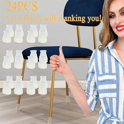 Extra Small Silicone Chair Leg Floor Protectors with Felt, FIT 19/32” to 15/16” Glide Chair Leg Caps Silicon Furniture Leg Feet Cover Bottom Slide Protect Hardwood Floors No Scratches No Noise 24 Pack