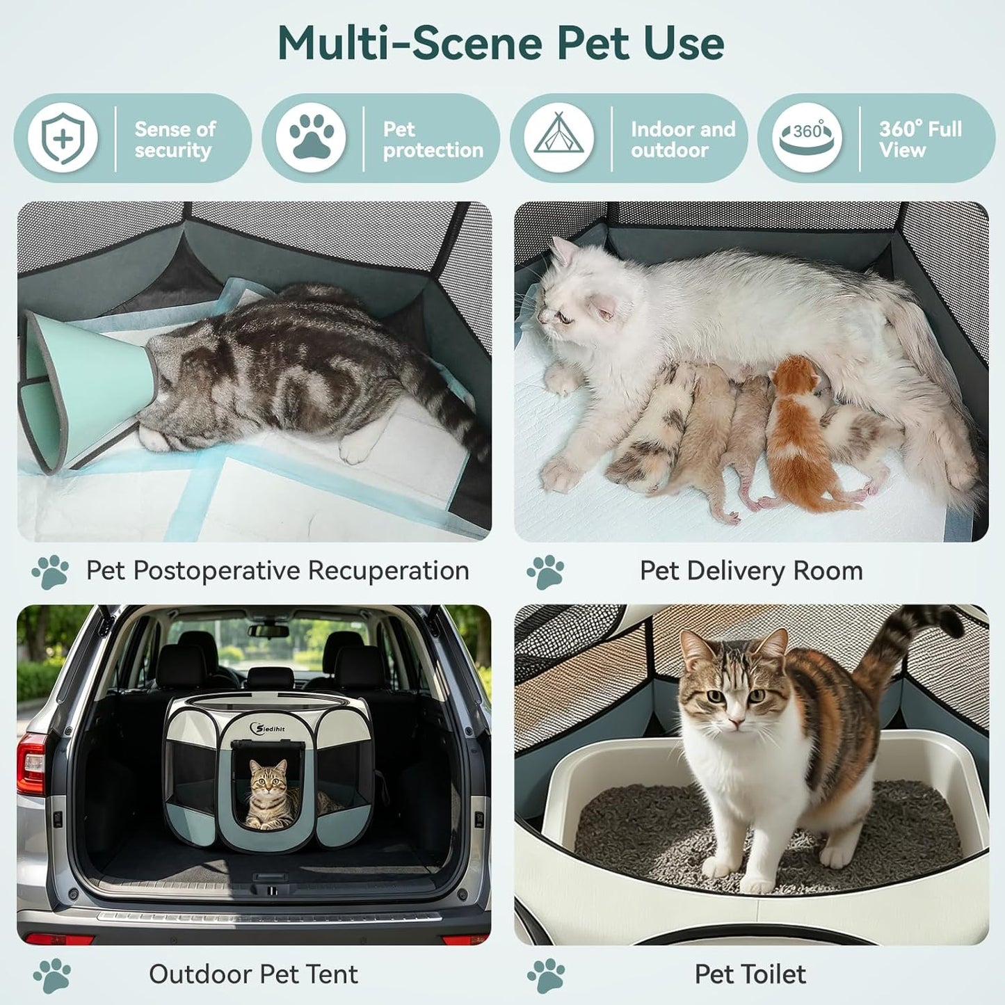Siedihit Dog Cat Playpen, Puppy Pet Playpen Indoor for Small Dog Crate Tent Cage Outdoor, Portable Pop up Dogs Enclosure Kennel with Carrying Case for Dogs/Cats/Rabbits(Grey, Small