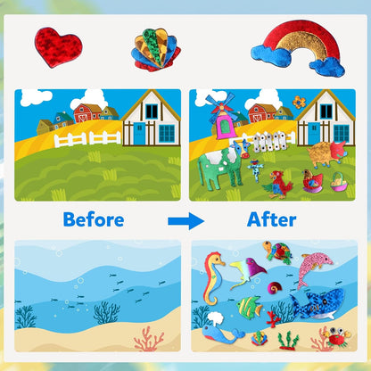 Vinlon Foil Fun Art Kit for Kids -DIY Craft Supplies Ocean Farm Animals Themes, Great Road Trip Travel Activities, Easter Basket Stuffers for Boys Girls Valentine'S Day Gift Ages 4-8 and Up
