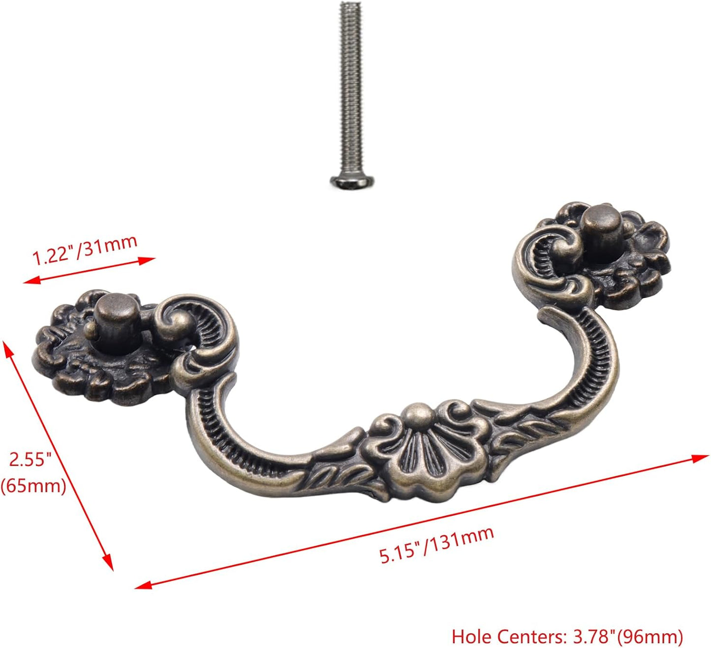6 Pcs Antique Bail Handle Drop Pulls Vintage Bronze Drop Bail Drawer Pulls Cabinet Pull Handles for Closets, Cabinet, Drawer, Furniture (3.78" Hole Centers, 5.15" Total Length)