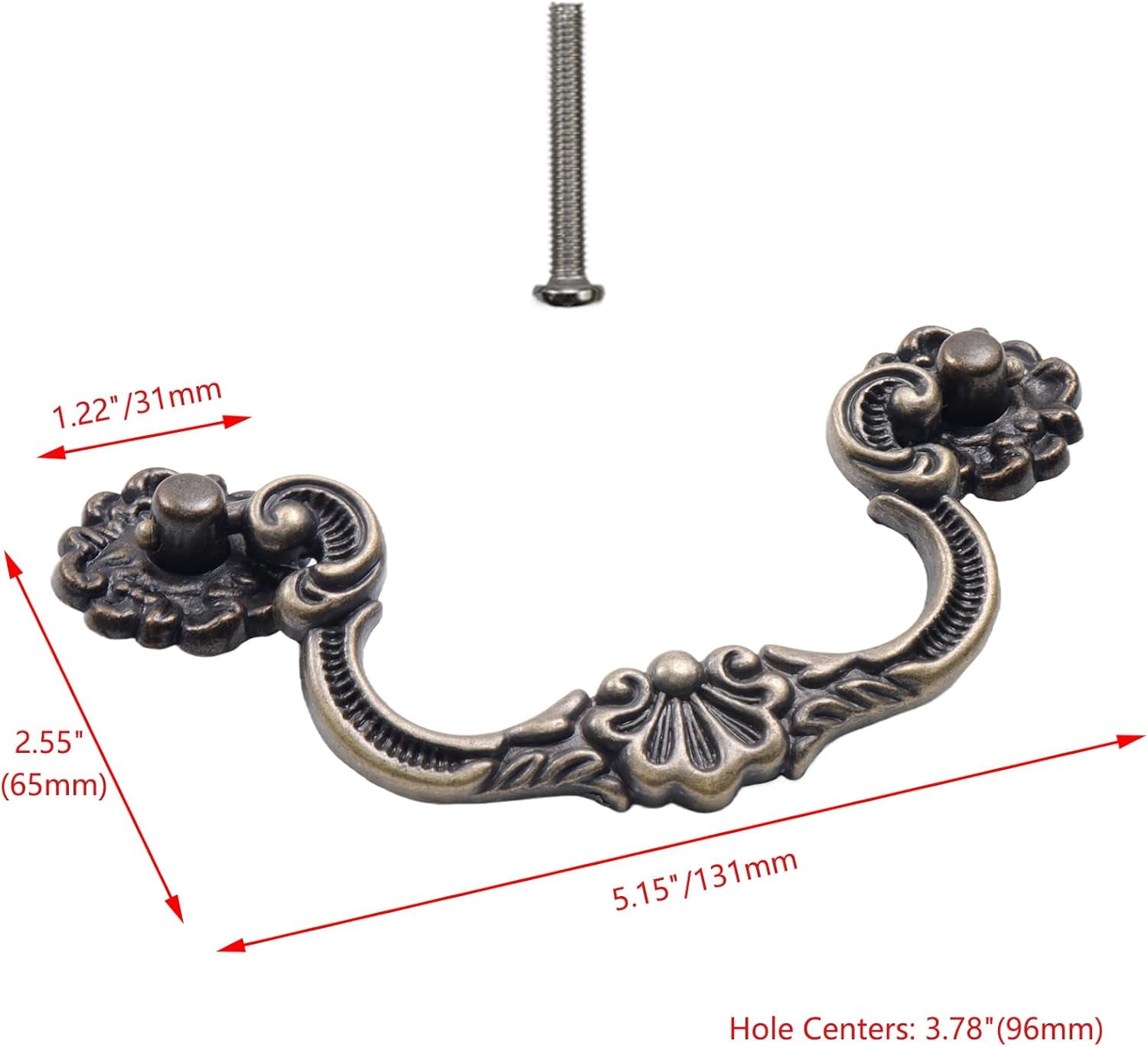 6 Pcs Antique Bail Handle Drop Pulls Vintage Bronze Drop Bail Drawer Pulls Cabinet Pull Handles for Closets, Cabinet, Drawer, Furniture (3.78" Hole Centers, 5.15" Total Length)