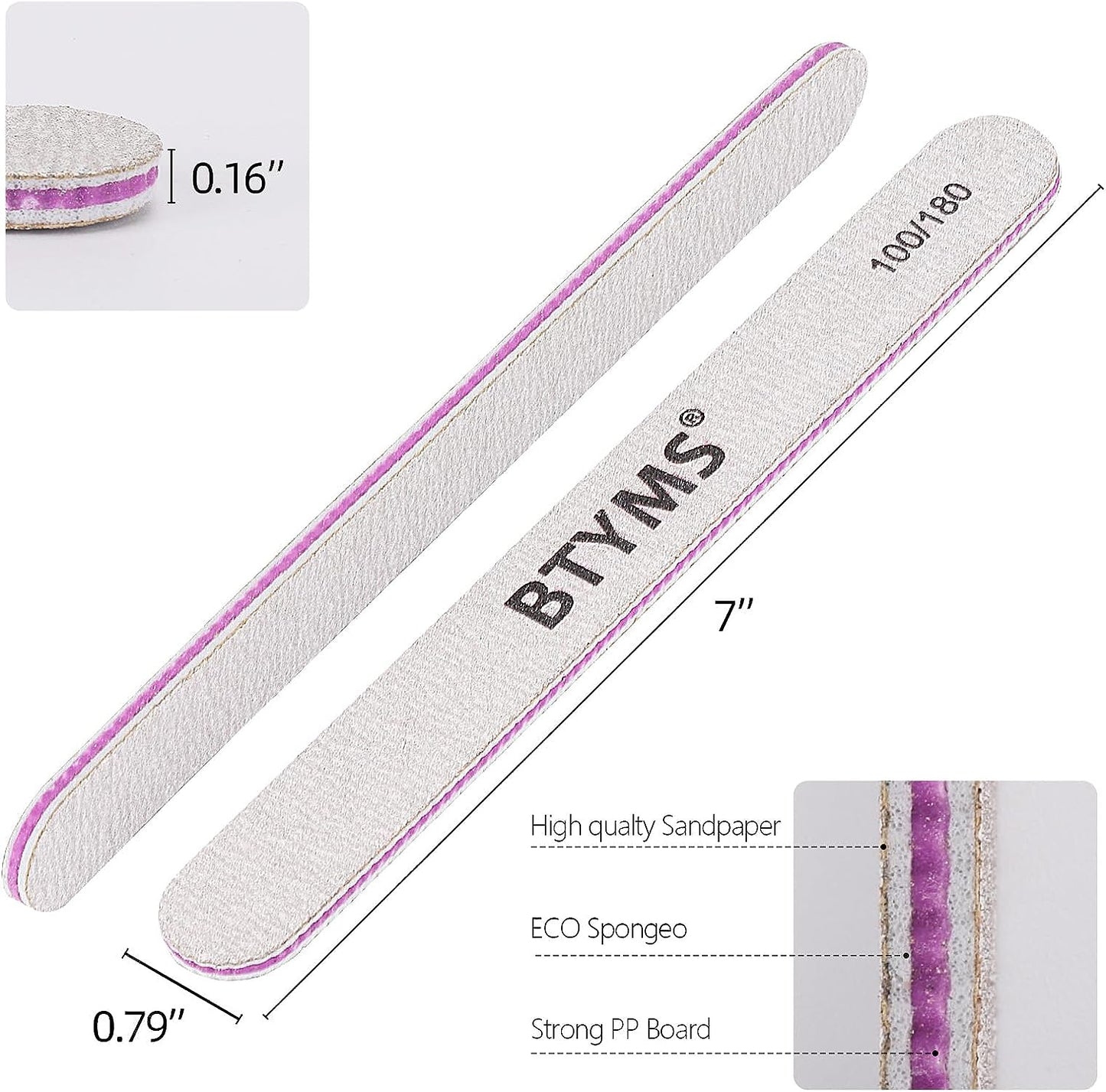 BTYMS 25Pcs Nail Files 100/180 Grit Double Sided Emery Board Nail Buffering Files for Acrylic and Natural Nails
