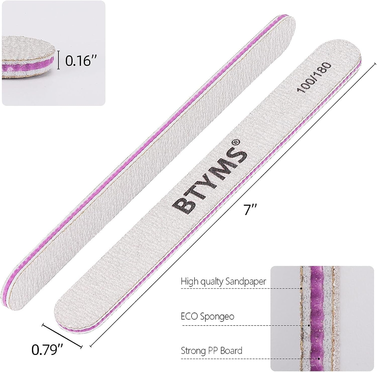 BTYMS 25Pcs Nail Files 100/180 Grit Double Sided Emery Board Nail Buffering Files for Acrylic and Natural Nails