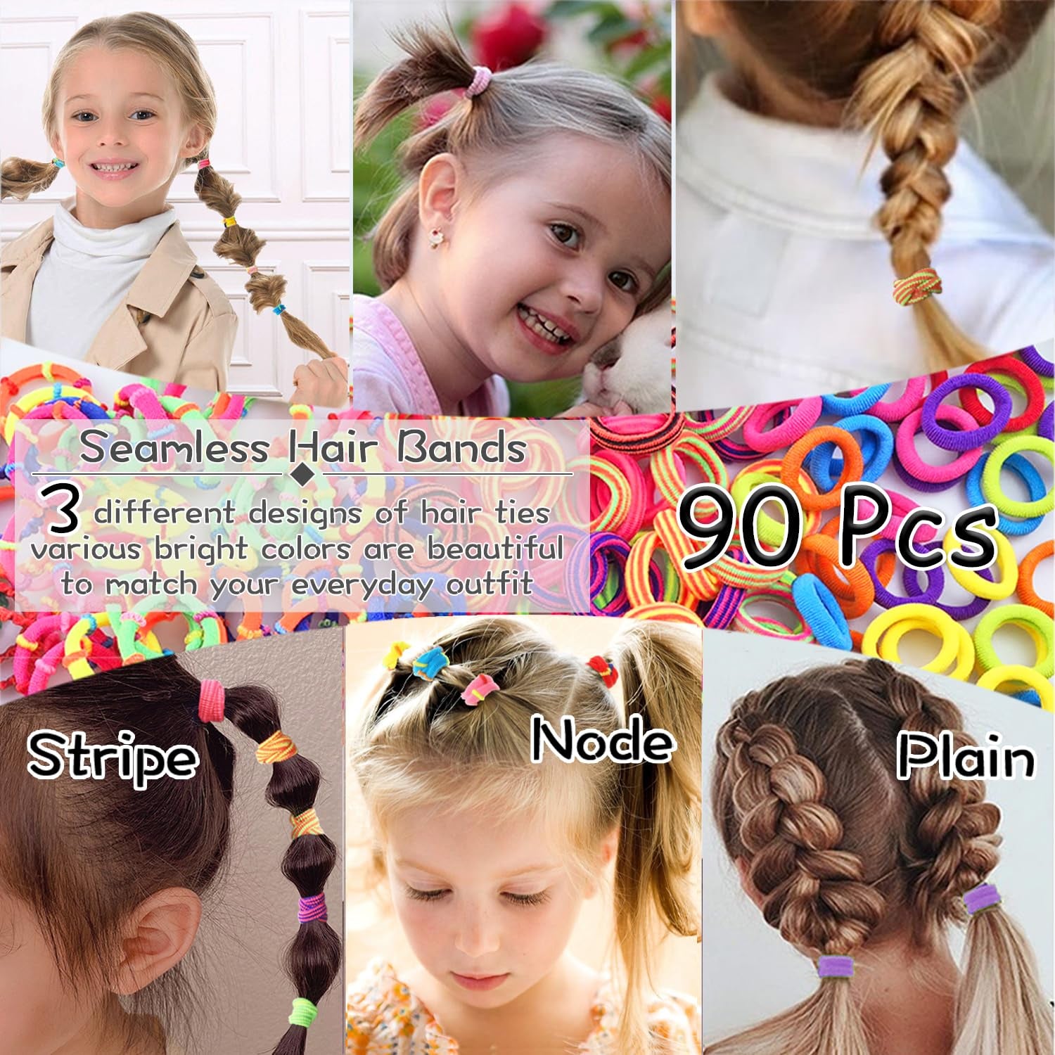 875Pcs Hair Accessories Girls Baby Hair Ties Seamless Cotton Elastics Hair Bands for Toddler Rubber Tie Bow Hair Clips Flower Claws Assorted Ponytail Holders Soft for Thin Hair Braids Kids Little One