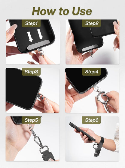 Tiostep Clip and Go Strap for Phone with Wallet Crossbody Phone Lanyard Adjustable and Detachable RFID Wristlet Wallet with ID Window and Zipper, Black