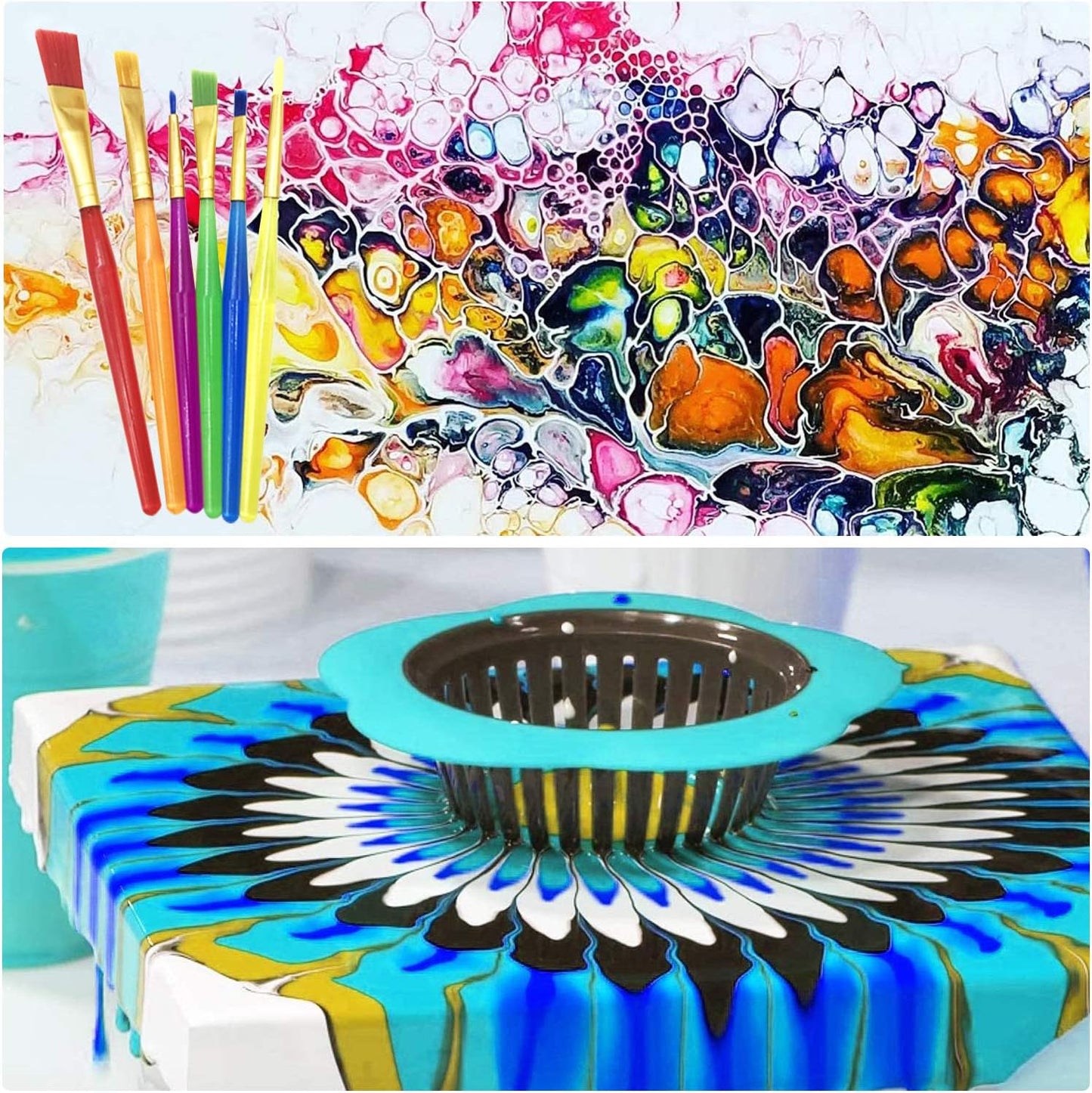 37 PCS Acrylic Pouring Art Supplies Kit Acrylic Pouring Strainers Set, 7 PCS Plastic Silicone Paint Pouring Strainers Painting Tools Kits with Paintbrush for DIY Paint