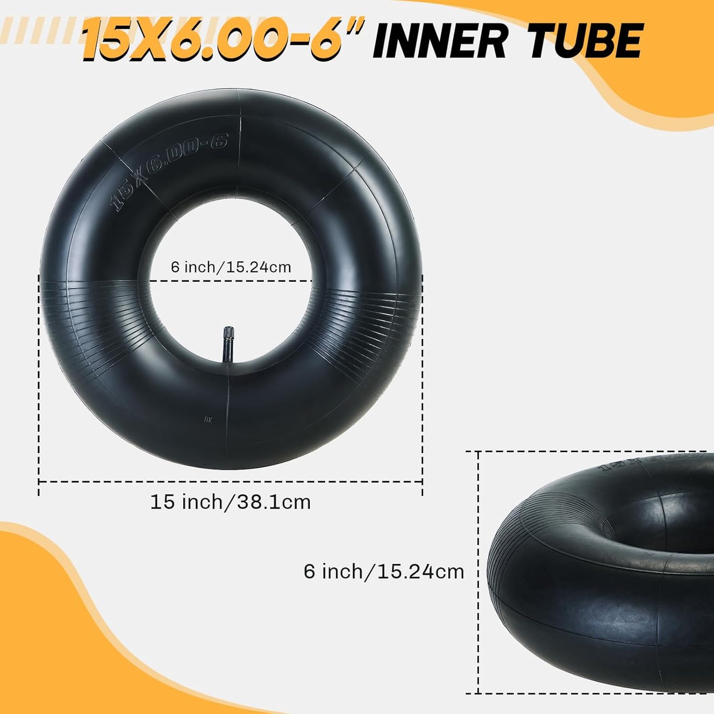 2 Pack 15X6.00-6 Inner Tube | Durable Replacement Tire Tubes with TR-13 Valve Stem for Lawn Mowers, Go Karts, Atvs, Yard Tractors, Wheelbarrows, Golf Carts