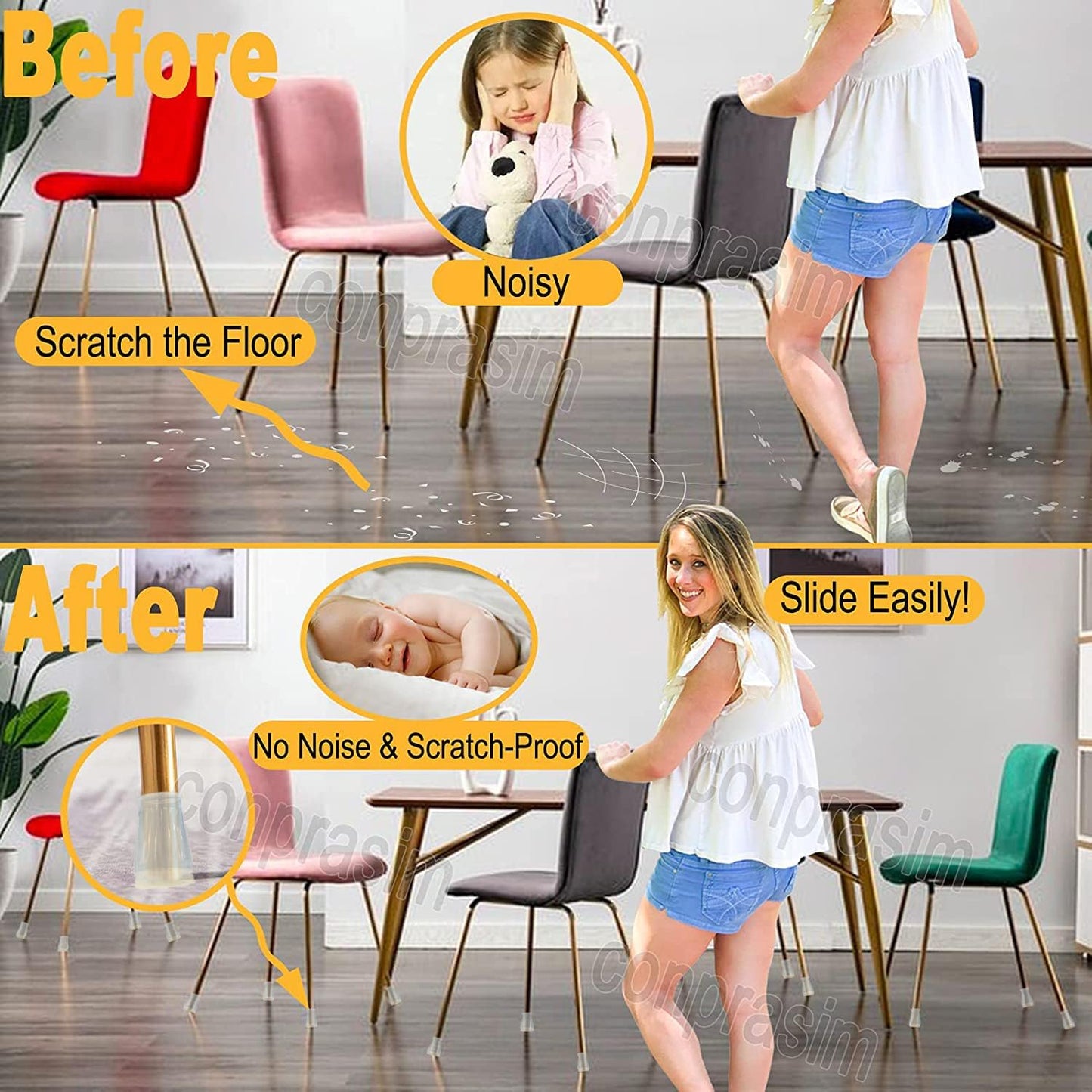 Extra Small Silicone Chair Leg Floor Protectors with Felt, FIT 19/32” to 15/16” Glide Chair Leg Caps Silicon Furniture Leg Feet Cover Bottom Slide Protect Hardwood Floors No Scratches No Noise 24 Pack