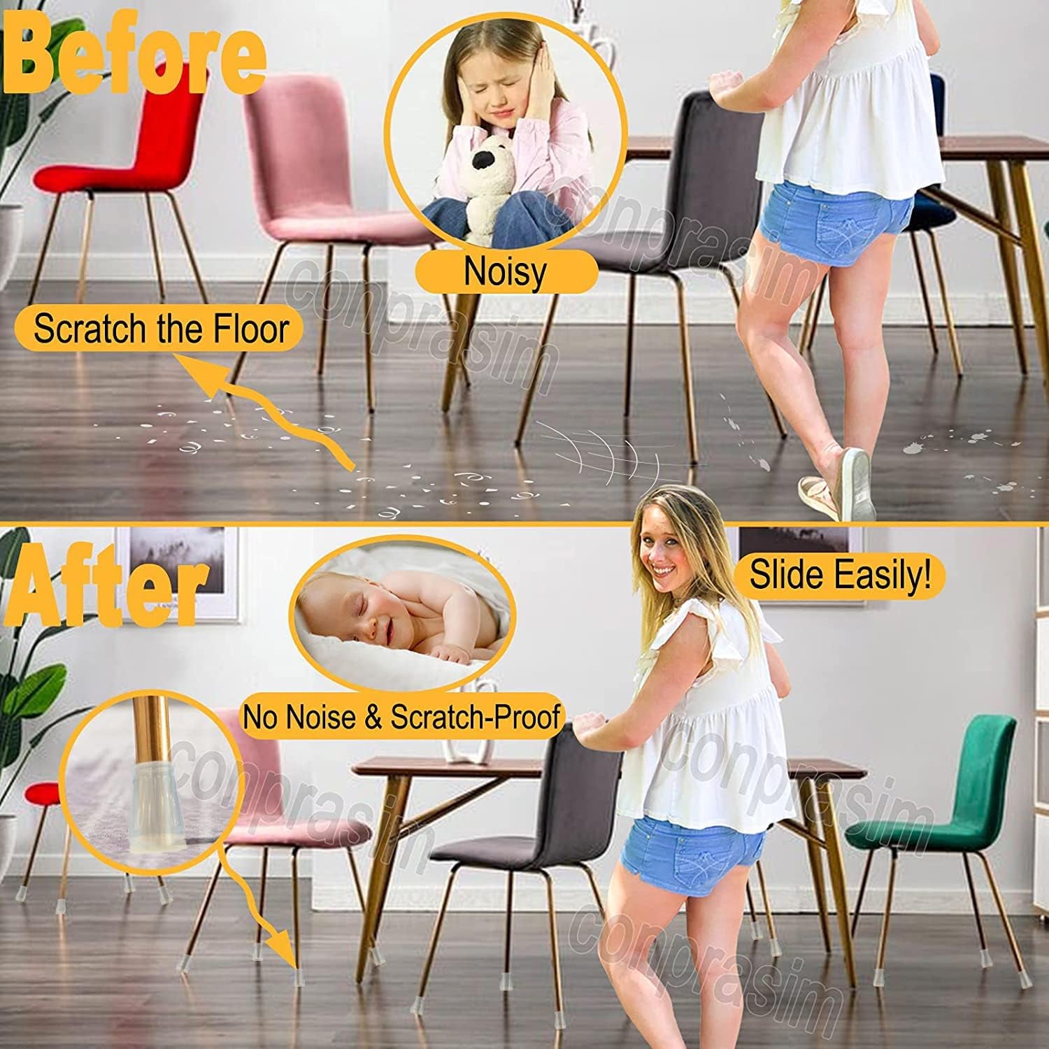 Extra Small Silicone Chair Leg Floor Protectors with Felt, FIT 19/32” to 15/16” Glide Chair Leg Caps Silicon Furniture Leg Feet Cover Bottom Slide Protect Hardwood Floors No Scratches No Noise 24 Pack