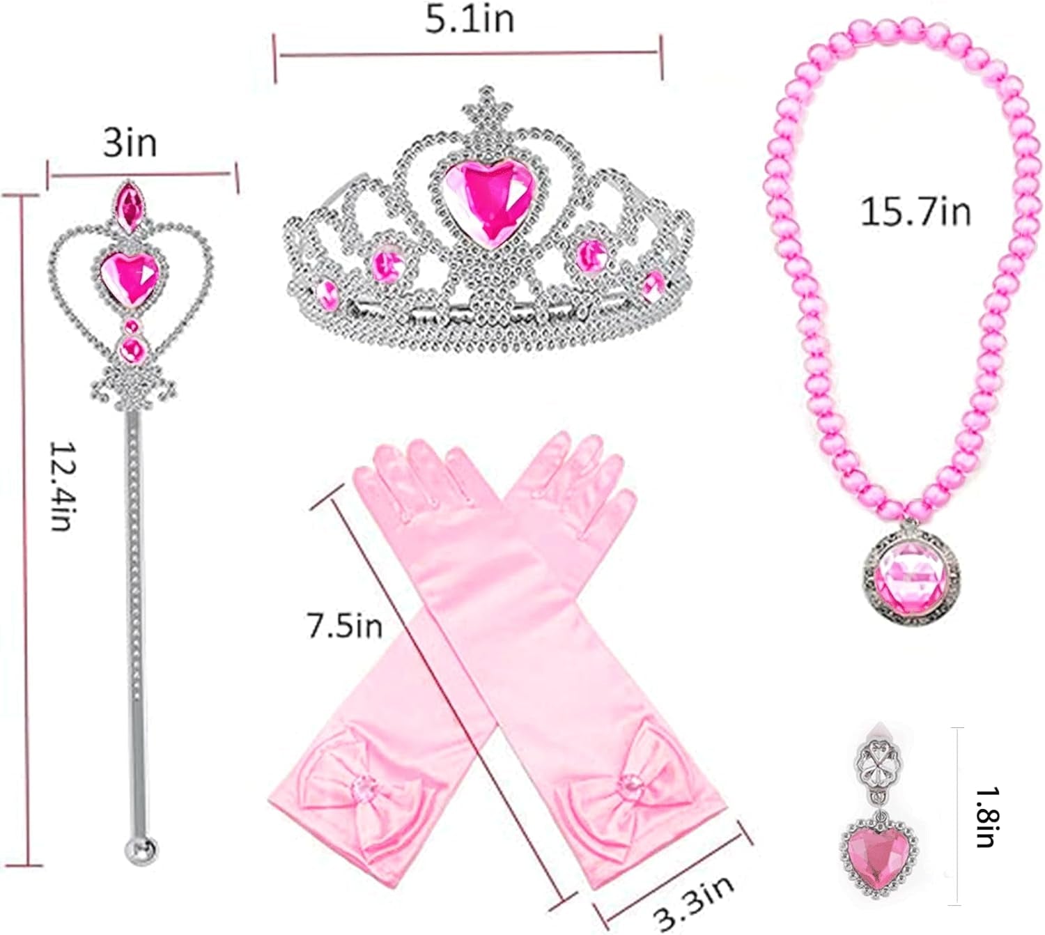 Orgrimmar Princess Dress up Accessories, Princess Crown Wand Gloves Necklaces Earrings for Girls, Presents for Kids Children