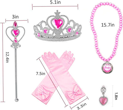 Orgrimmar Princess Dress up Accessories, Princess Crown Wand Gloves Necklaces Earrings for Girls, Presents for Kids Children