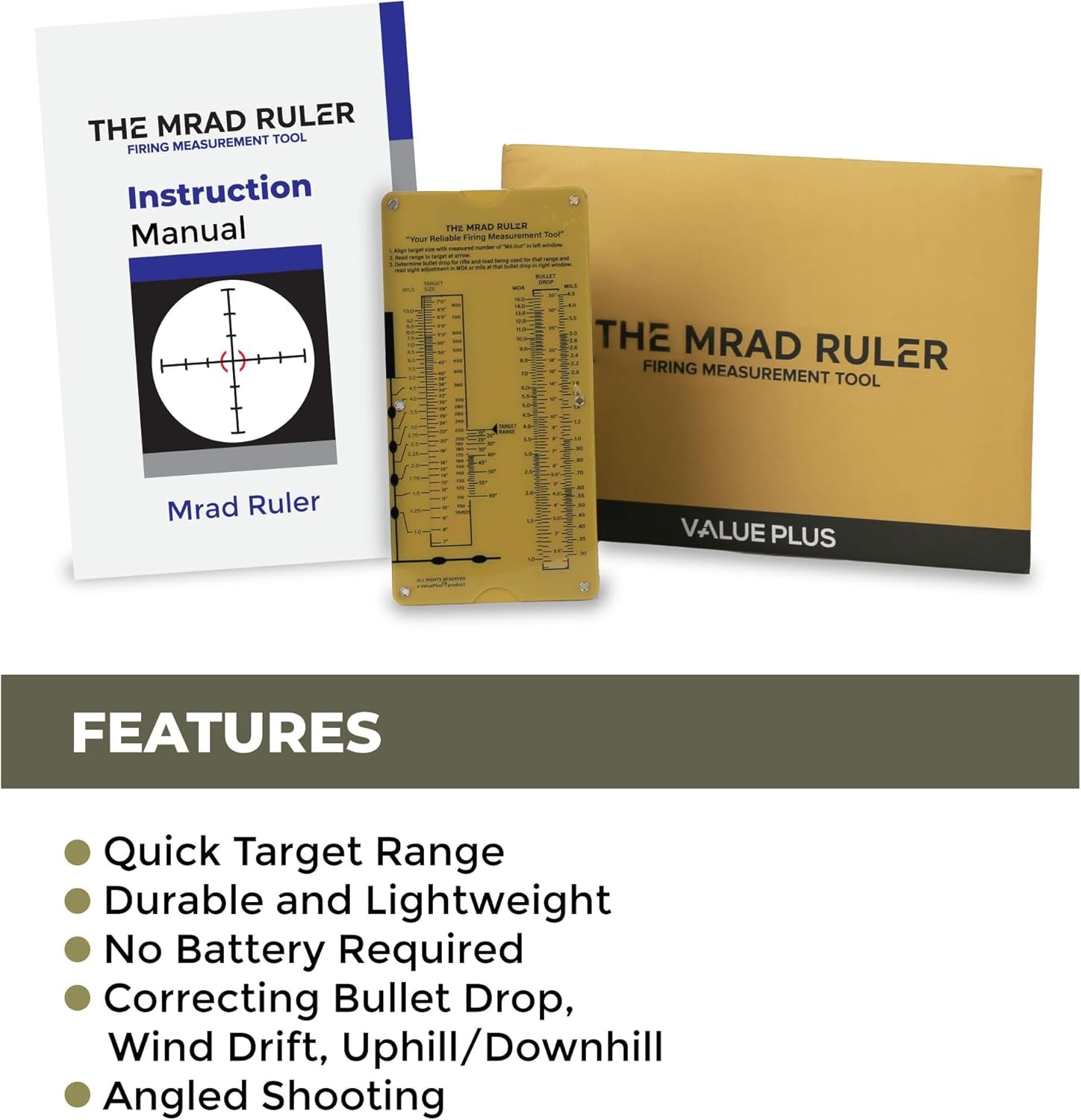 MRAD Ruler Range to Target Calculator Compact and Portable Firing Measurement Slide Rule Tool for Hunting and Long-Range Shooting