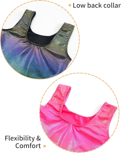 2 Pack Leotard for Girls Gymnastics Sparkly Tumbling Unitards with Shorts Sleeveless One Piece Biketards