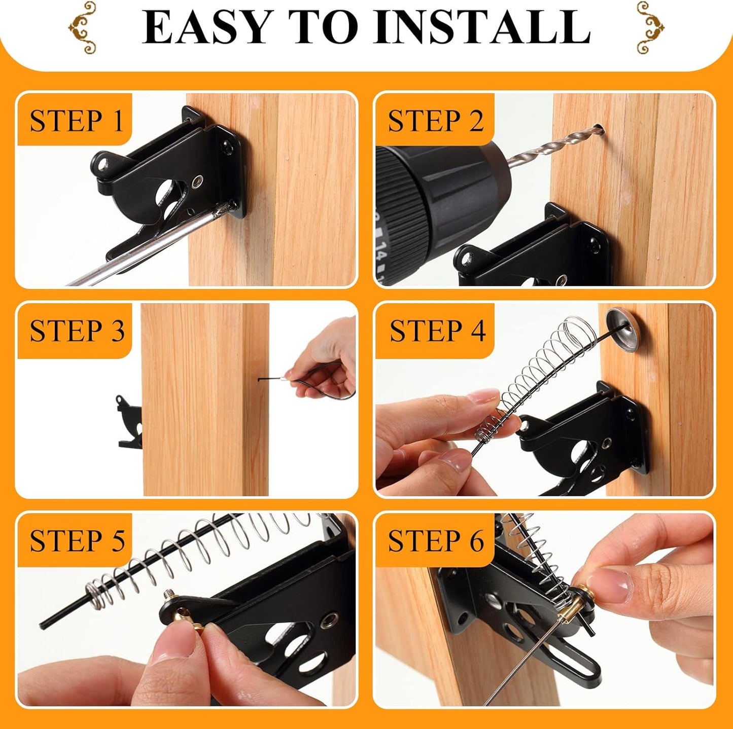 Hotop Self Locking Gate Gravity Latch for Wooden Fence, Heavy Duty Gravity Fence Latch with Stainless Steel Spring Loaded, Automatic Cable Pull Door for Outdoor Pool Metal Post Mount Garden Shed