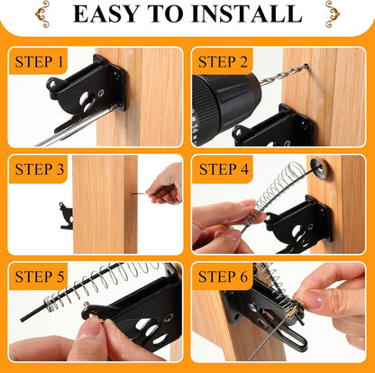 Hotop Self Locking Gate Gravity Latch for Wooden Fence, Heavy Duty Gravity Fence Latch with Stainless Steel Spring Loaded, Automatic Cable Pull Door for Outdoor Pool Metal Post Mount Garden Shed