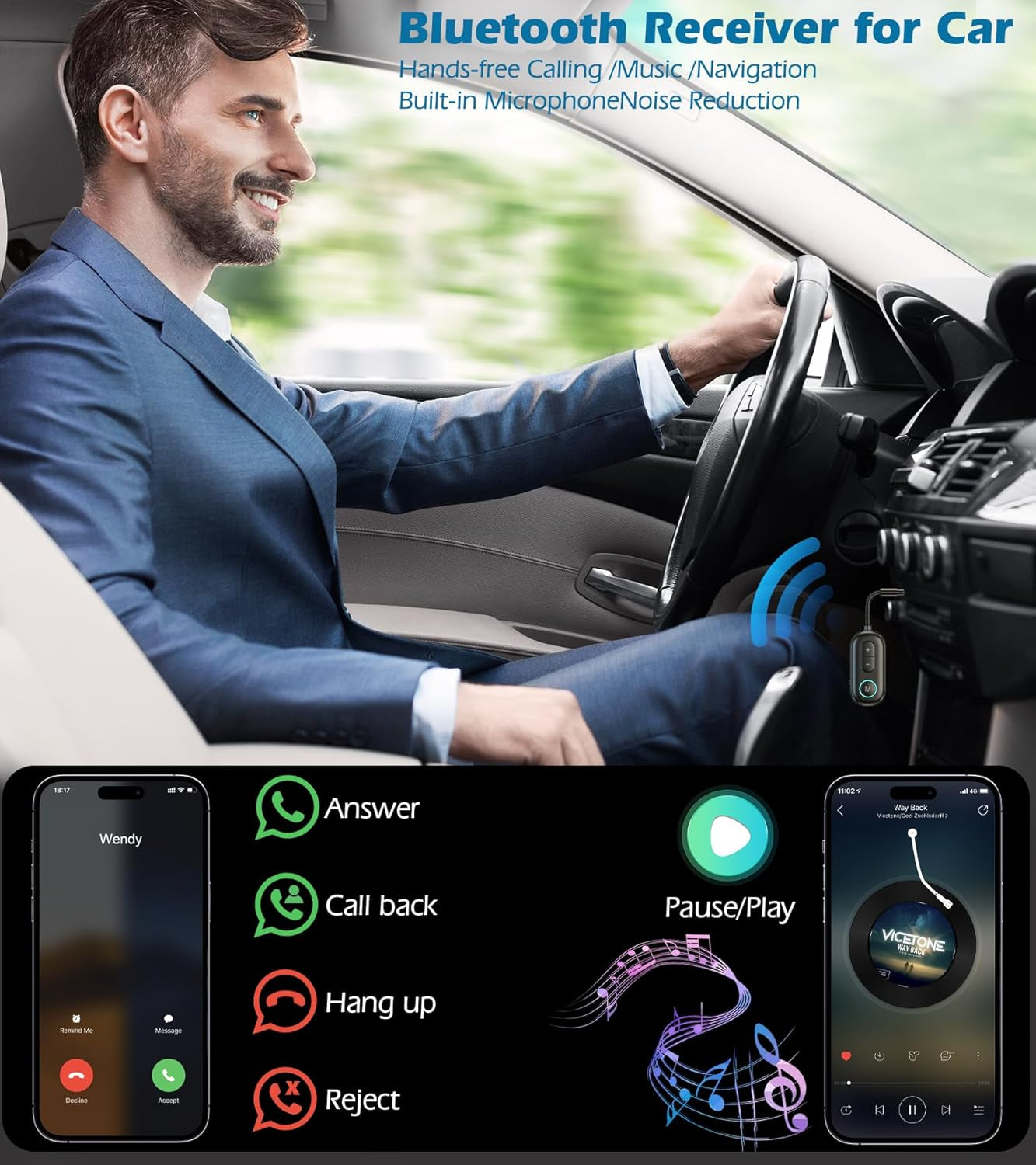 Airplane Bluetooth Adapter for Headphones, Bluetooth Transmitter for TV to Headphones, 3.5Mm Car Adapter for Handsfree Call Music, Audio Receiver for Home Speaker, KAIY Wireless Transmitter Receiver