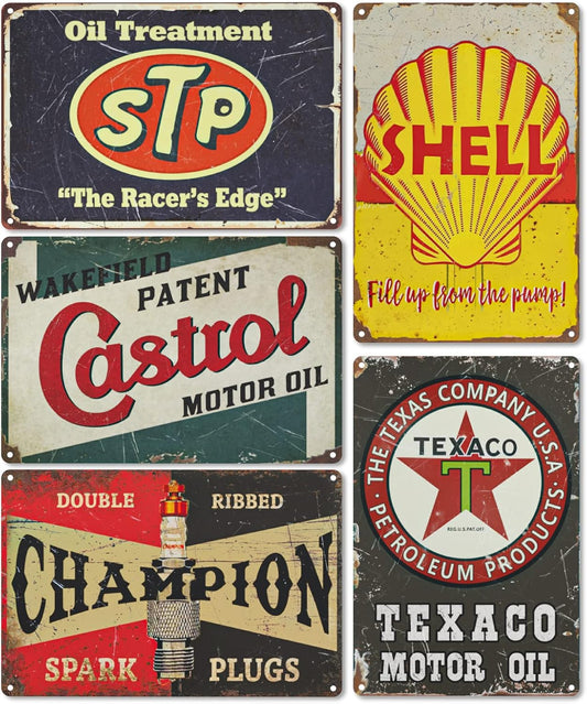 Eastlink Vintage Garage Signs Room Decor 5PCS, PVC Made Garage Decor Signs for Men, Duplex Printed Retro Wall Decor, Fade & Bend Resistant Old Car Shop Posters Oil and Gas Station Signs