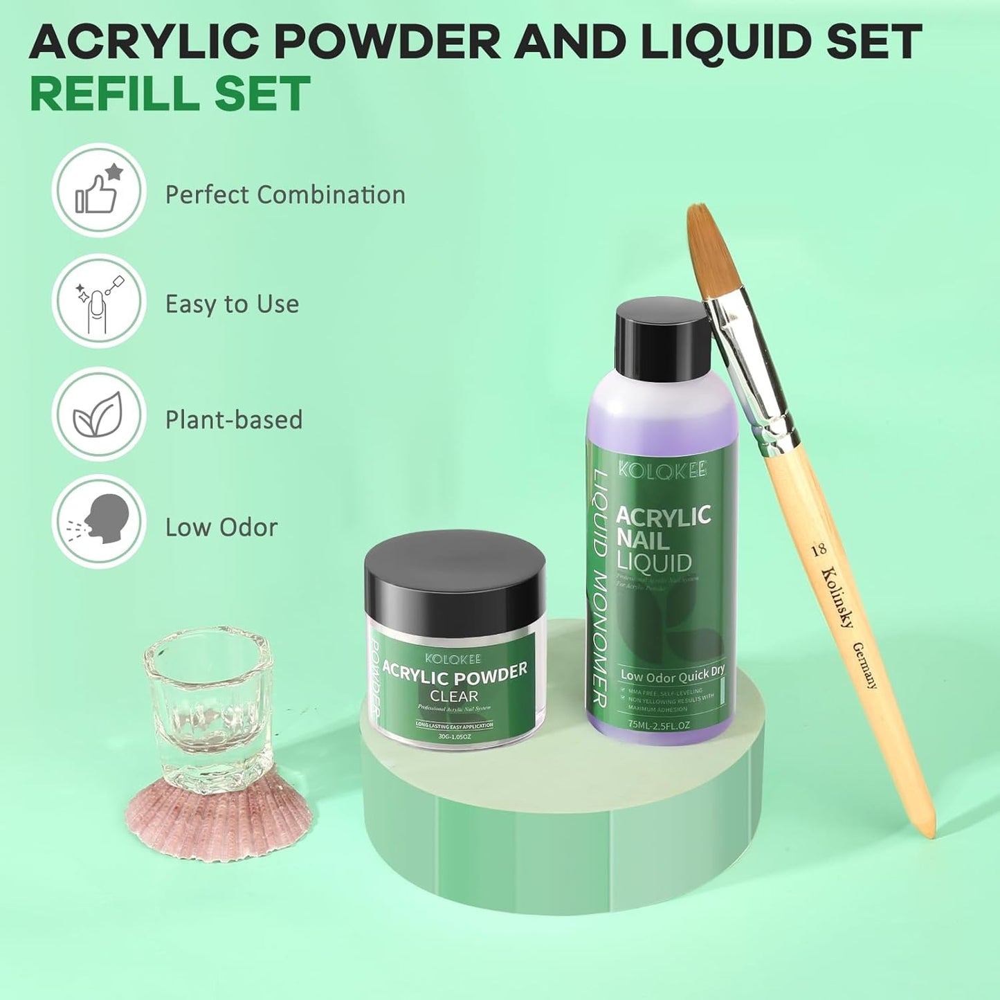 Acrylic Nail Kit Acrylic Powder and Liquid Set with Kolinsky Nail Brush, Lamp (Not Required) for Home DIY Salon Nails Application