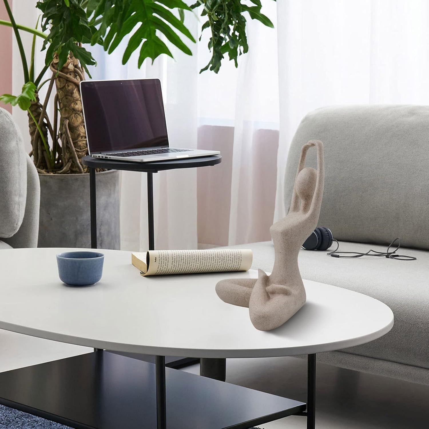 SIMON'S SHOP Yoga Lady Statue Modern Sculpture for Home Office Desk Decor Resin Sandstone Abstract Figurine Yogis Gifts 9 1/2 Inches