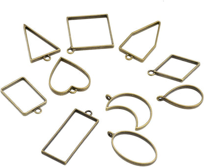 270 Pieces Open Bezel Pendants for Resin, 12 Styles Open Frame Pendant Assorted Geometric Hollow Mold Metal Resin Jewelry Molds for Earrings, Necklace, Pressed Flower, DIY Crafts