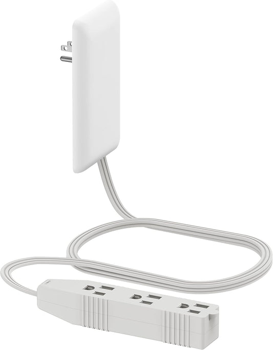 LIDER Flat-Face Outlet Extender with 3 Receptacles, Ultra-Thin Wall Plate Plug with Cord Extender and 3-Outlet Power Strip, 3Ft Cord, LWE3-315-W, 1625W, ETL Listed, Matte White, 1-Pack