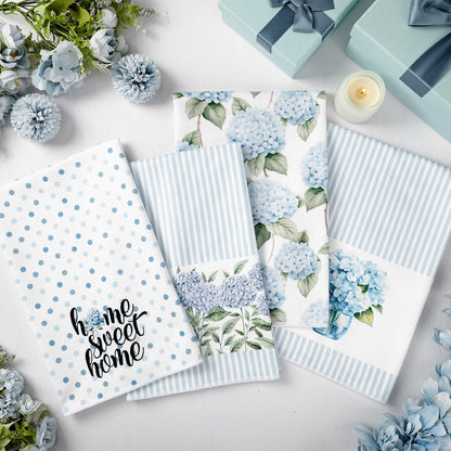 Fuweave 4 Pack Blue Hydrangea Kitchen Hand Towels Farmhouse Blue Hydrangea Decor, 18X26 Inch Summer Flowers Decorative Spring Floral Tea Dish Towels for Kitchen Bathroom