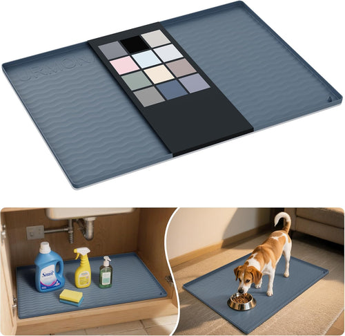 URMONA Waterproof Silicone under Sink Mat 31'' X 22'' Shelf Liner for Kitchen and Bathroom, Cabinet and Counter Protector, Storage and Organizers, Litter Mat, Pet Cat Puppy Essentials(Dark Grey)