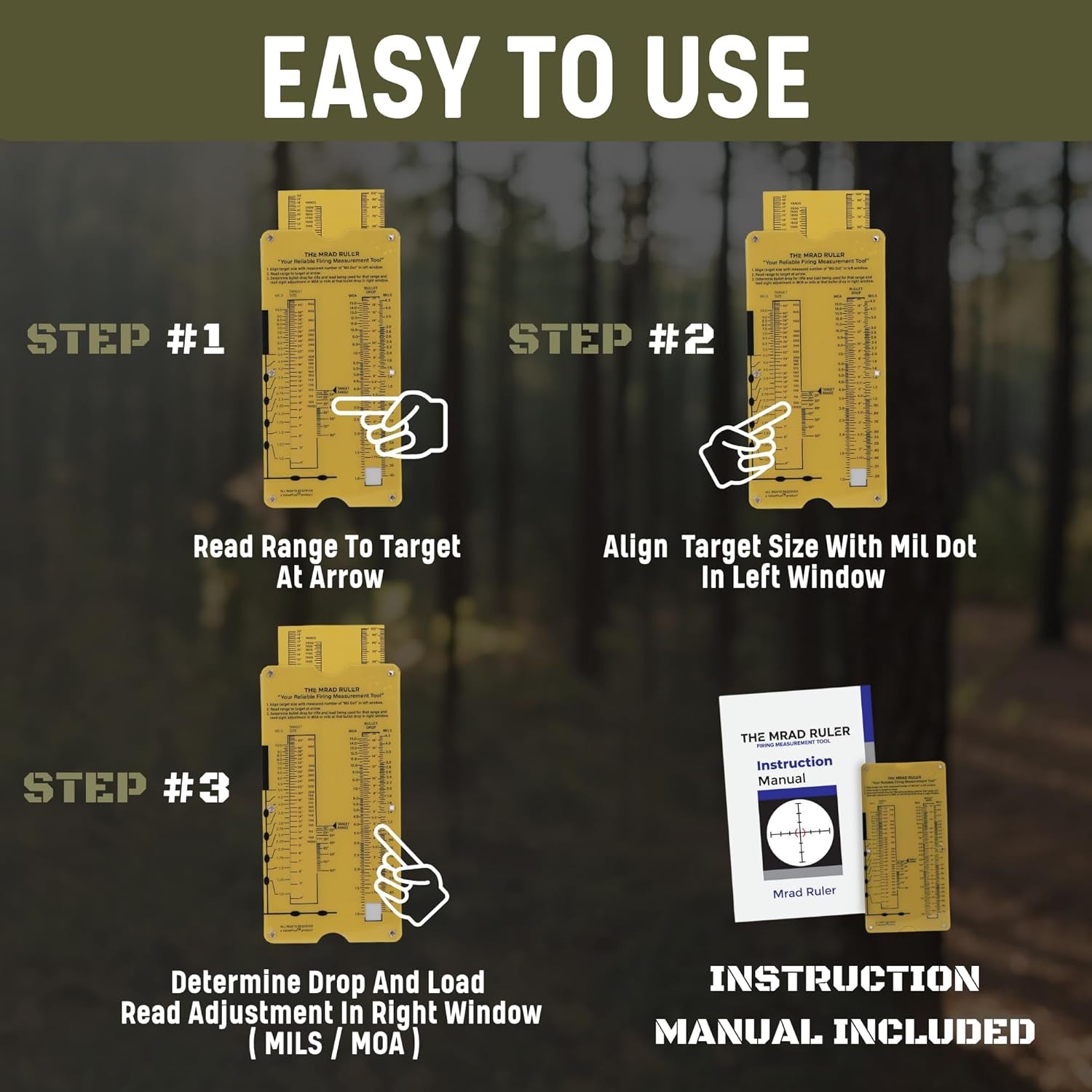 MRAD Ruler Range to Target Calculator Compact and Portable Firing Measurement Slide Rule Tool for Hunting and Long-Range Shooting